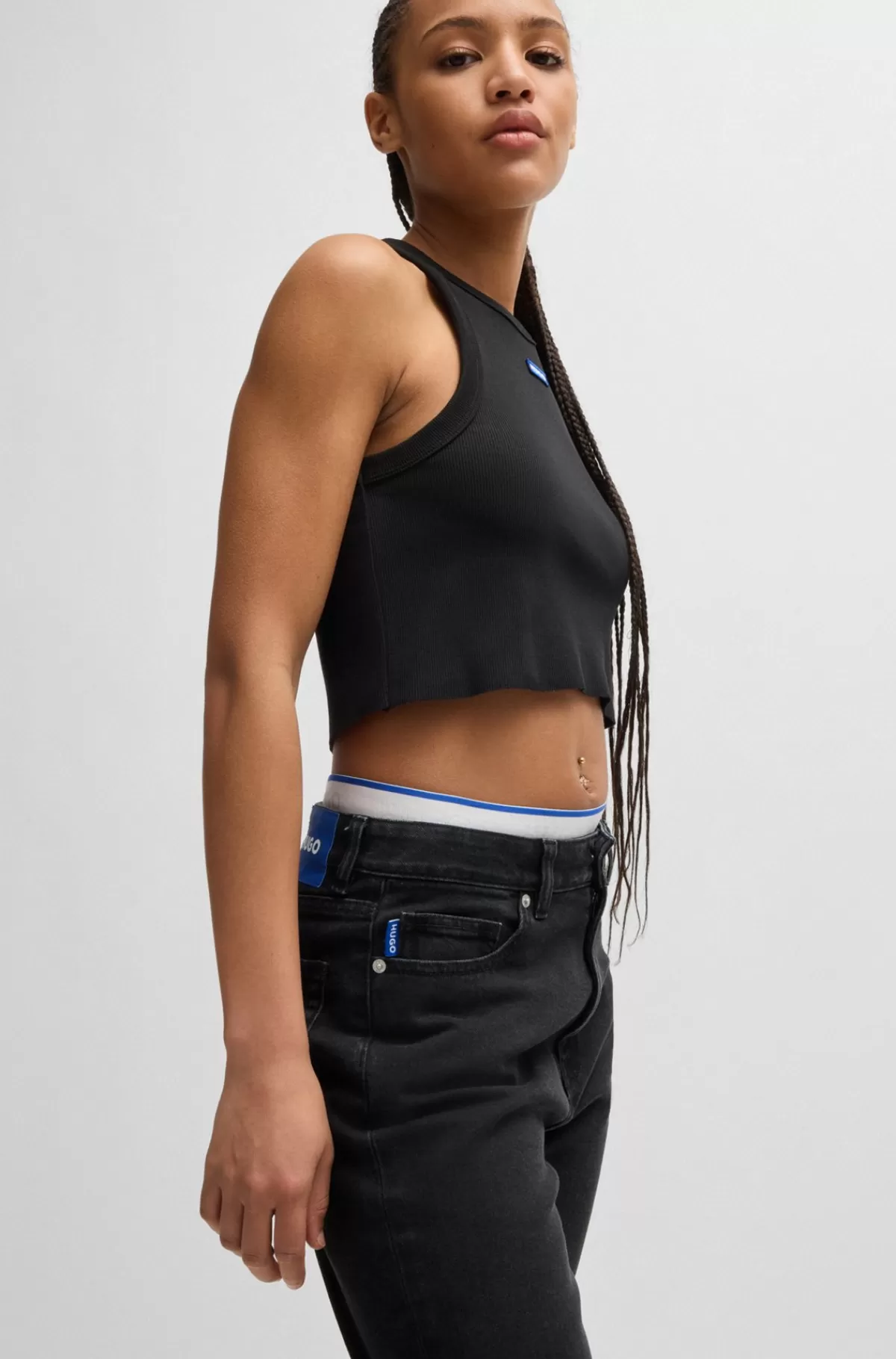 HUGO BOSS Mom Jeans I Denim Med Forvasket Effekt Sort New