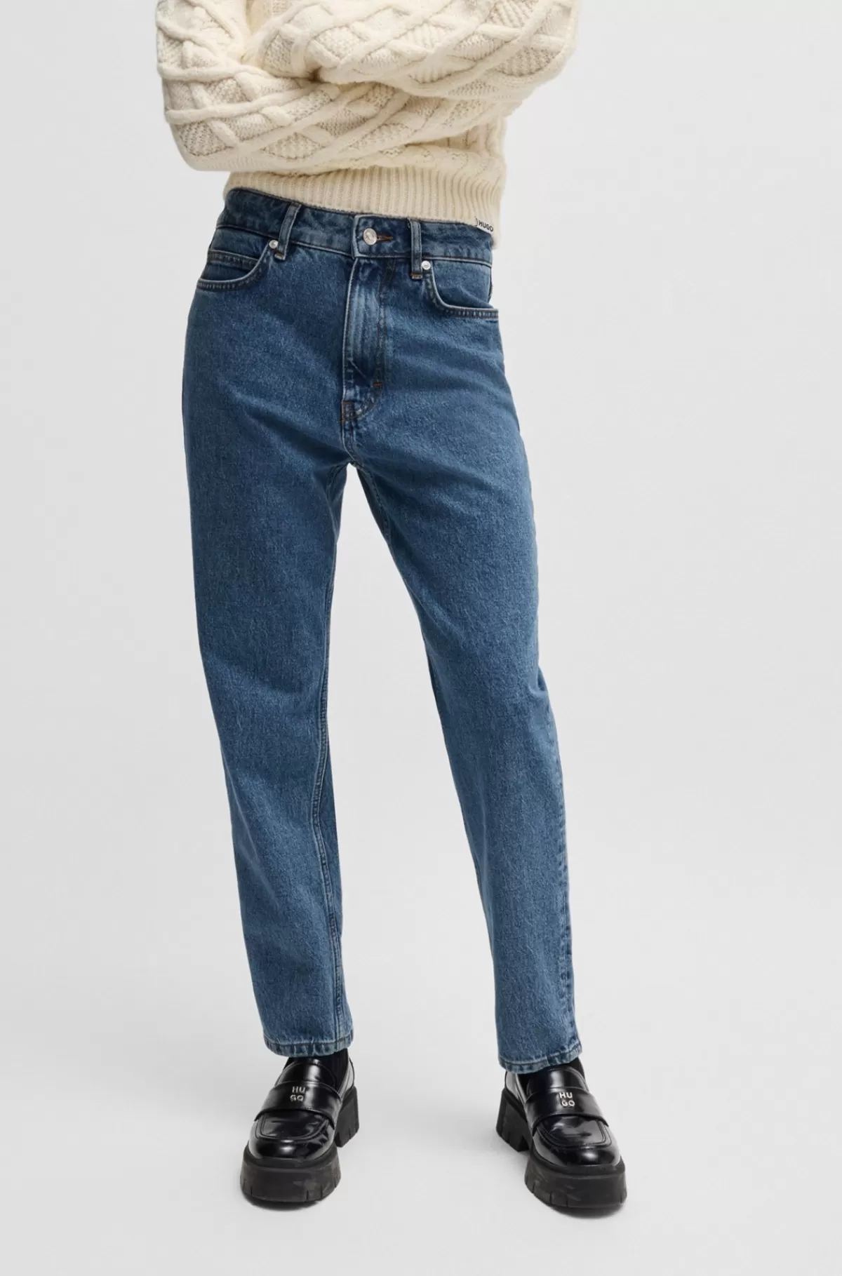 HUGO BOSS Mom Jeans Med Relaxed Fit I Blå Denim Med Behageligt Stræk Mørkeblå Cheap