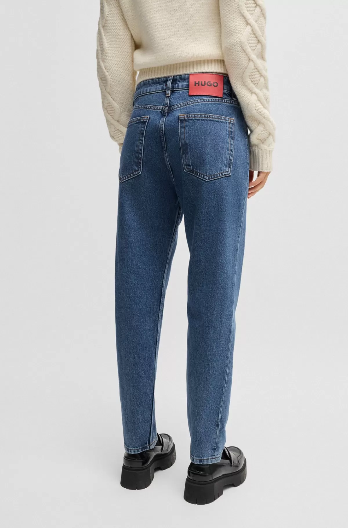 HUGO BOSS Mom Jeans Med Relaxed Fit I Blå Denim Med Behageligt Stræk Mørkeblå Cheap