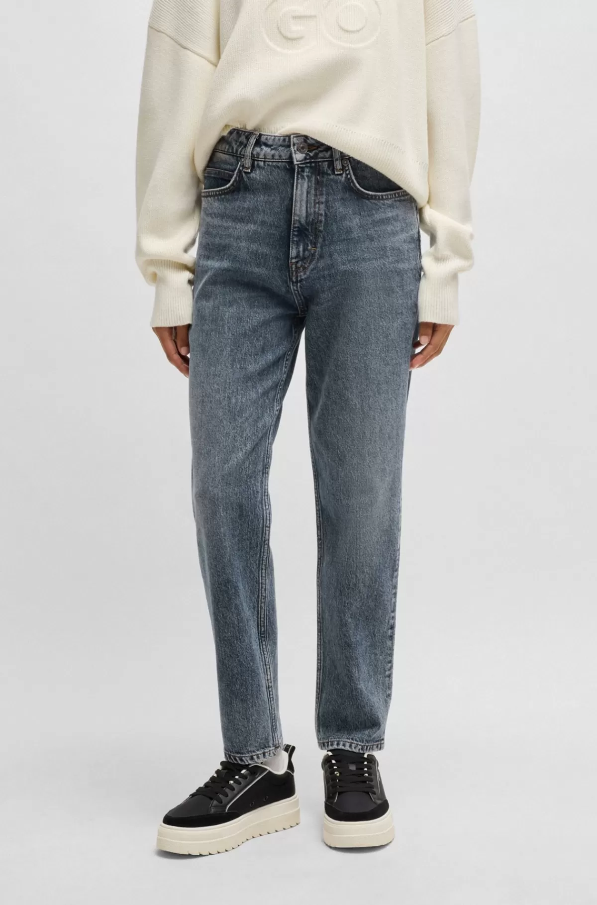 HUGO BOSS Mom Jeans Med Tapered Fit I Mørke Denim Med Stræk Blå Shop
