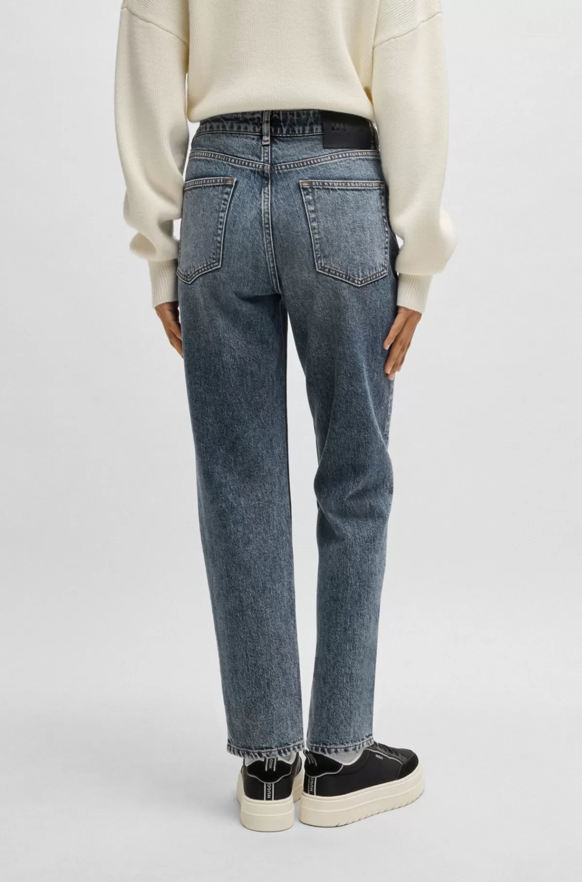 HUGO BOSS Mom Jeans Med Tapered Fit I Mørke Denim Med Stræk Blå Shop