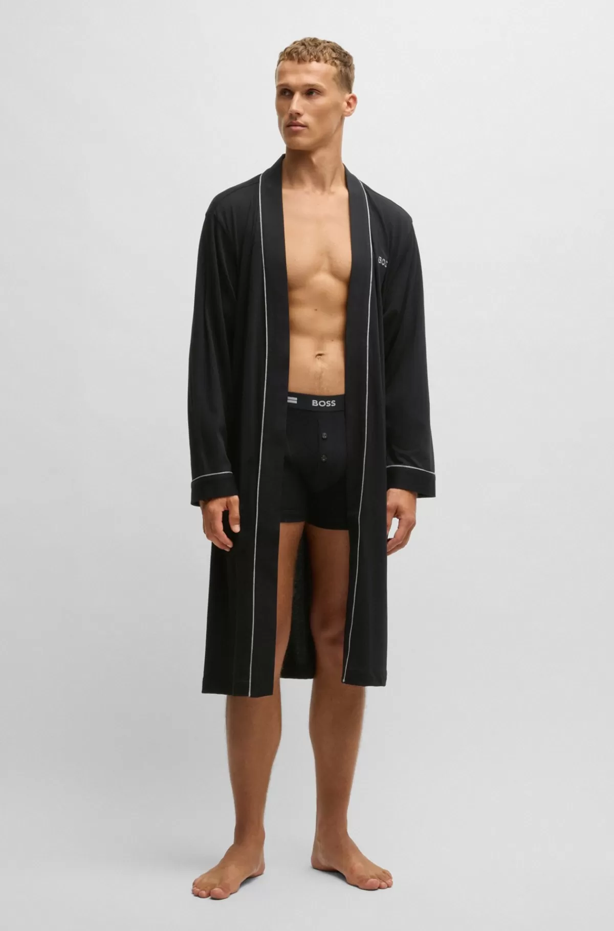 HUGO BOSS Morgenkåbe I Bomuldsjersey Med Broderet Logo Sort Outlet