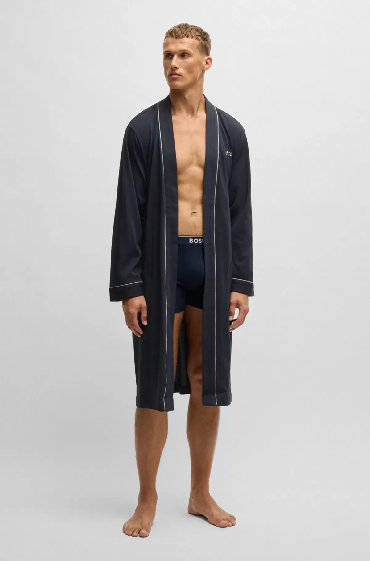 HUGO BOSS Morgenkåbe I Bomuldsjersey Med Broderet Logo Mørkeblå Best Sale
