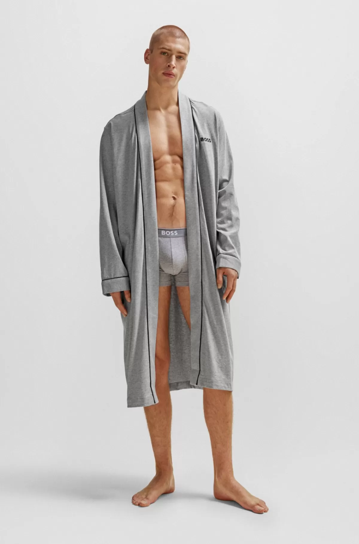 HUGO BOSS Morgenkåbe I Bomuldsjersey Med Broderet Logo Grå Fashion