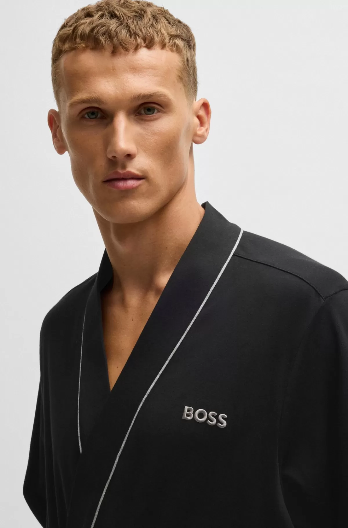 HUGO BOSS Morgenkåbe I Bomuldsjersey Med Broderet Logo Sort Outlet