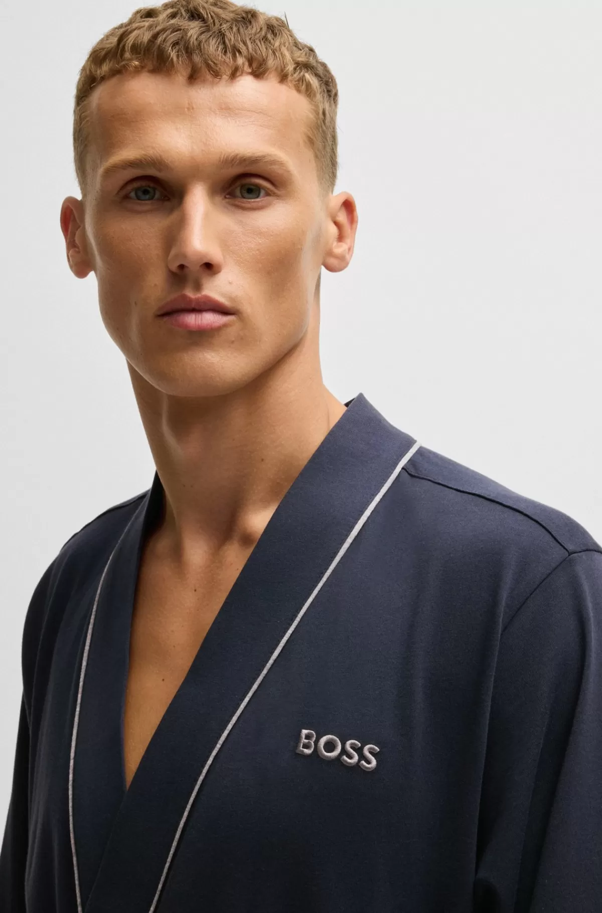 HUGO BOSS Morgenkåbe I Bomuldsjersey Med Broderet Logo Mørkeblå Best Sale