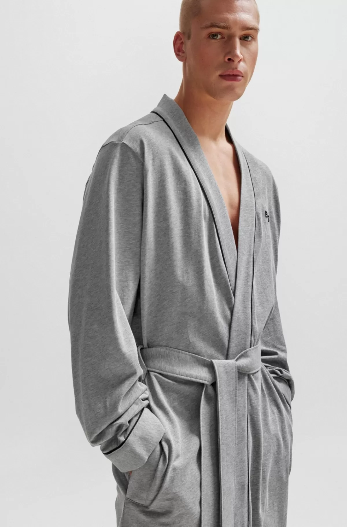 HUGO BOSS Morgenkåbe I Bomuldsjersey Med Broderet Logo Grå Fashion
