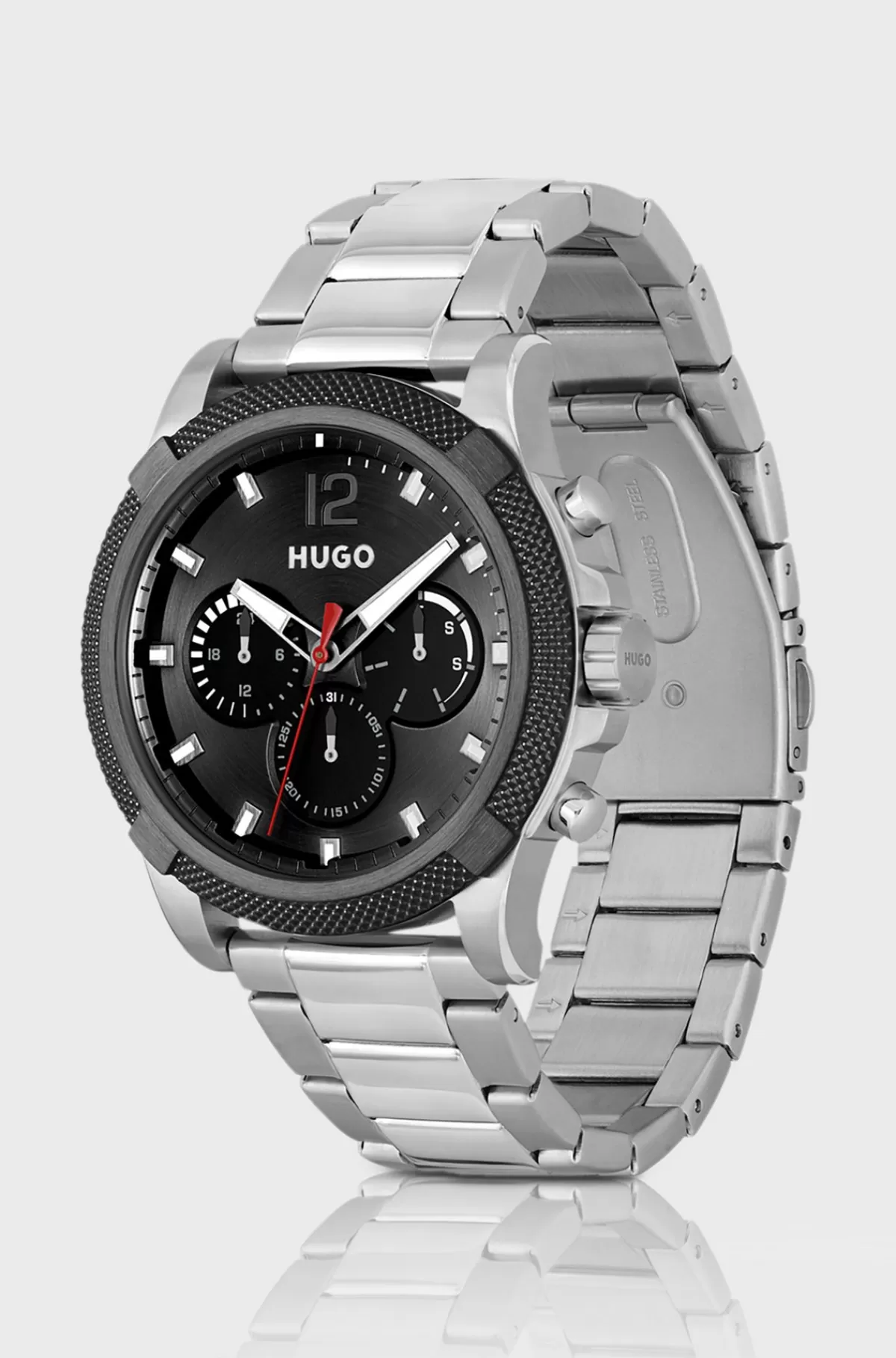HUGO BOSS Multifunktionsur Med Leddelt Rem Sølv Fashion