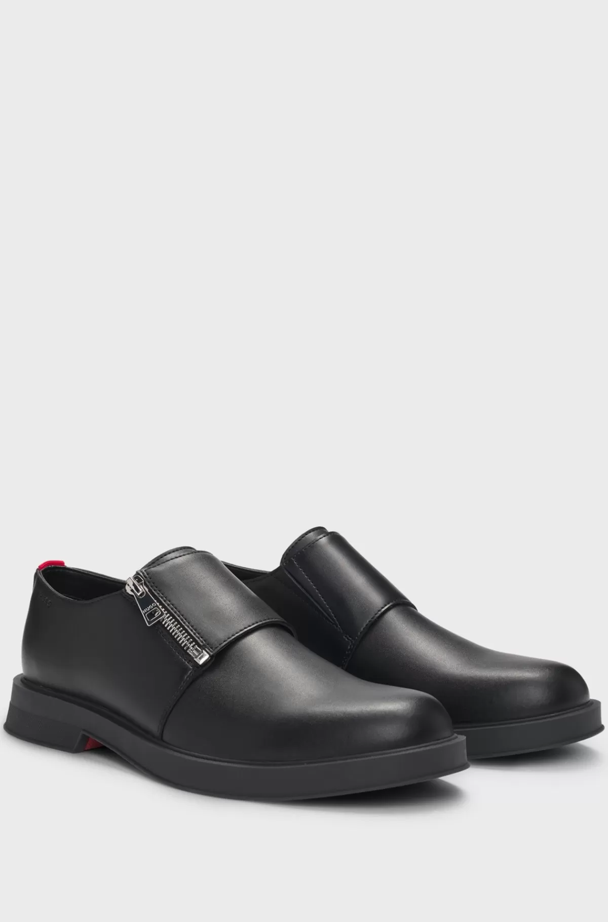 HUGO BOSS Munkesko I Læder Med Kvart Lynlås Sort New