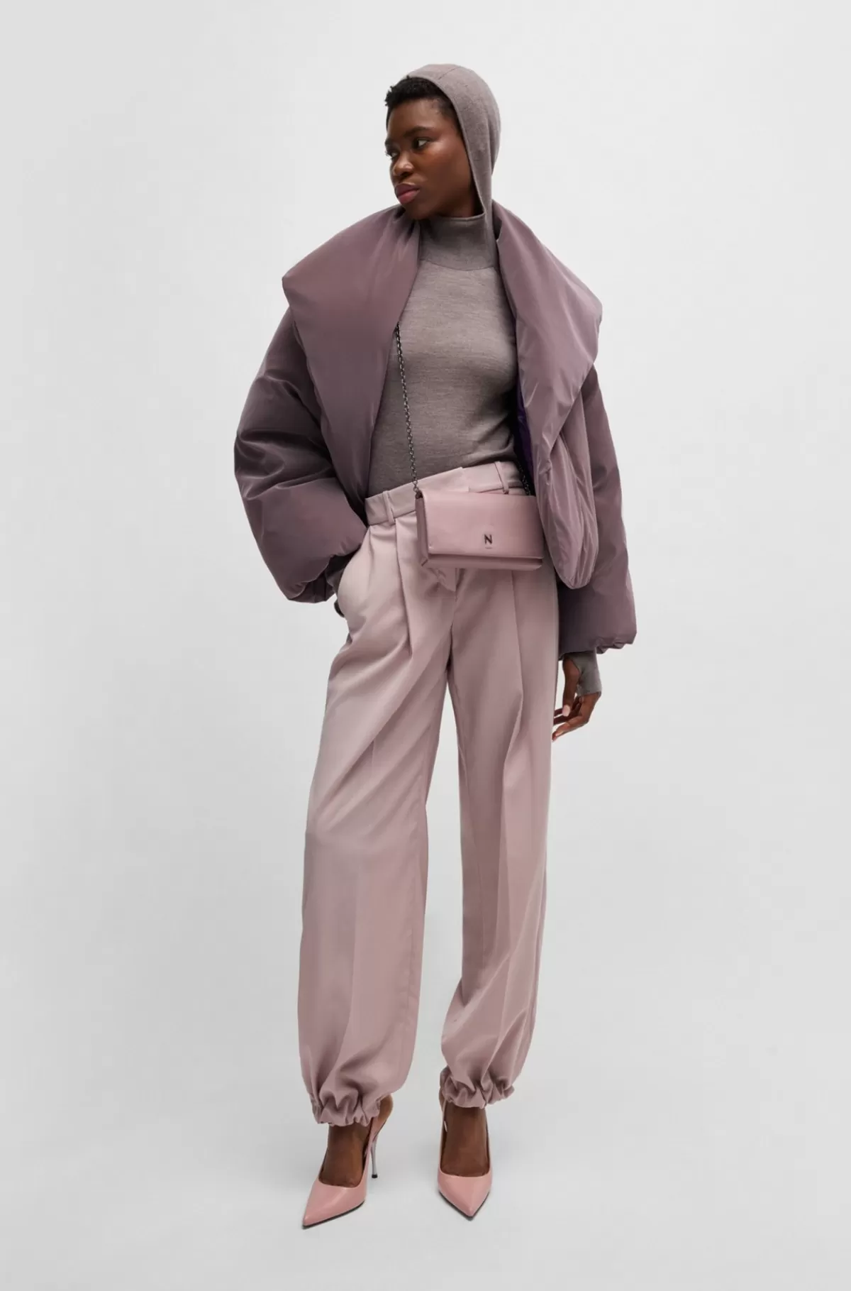 HUGO BOSS NAOMI X BOSS Clutch-taske I Læder Med Signaturmetal Lys pink Sale