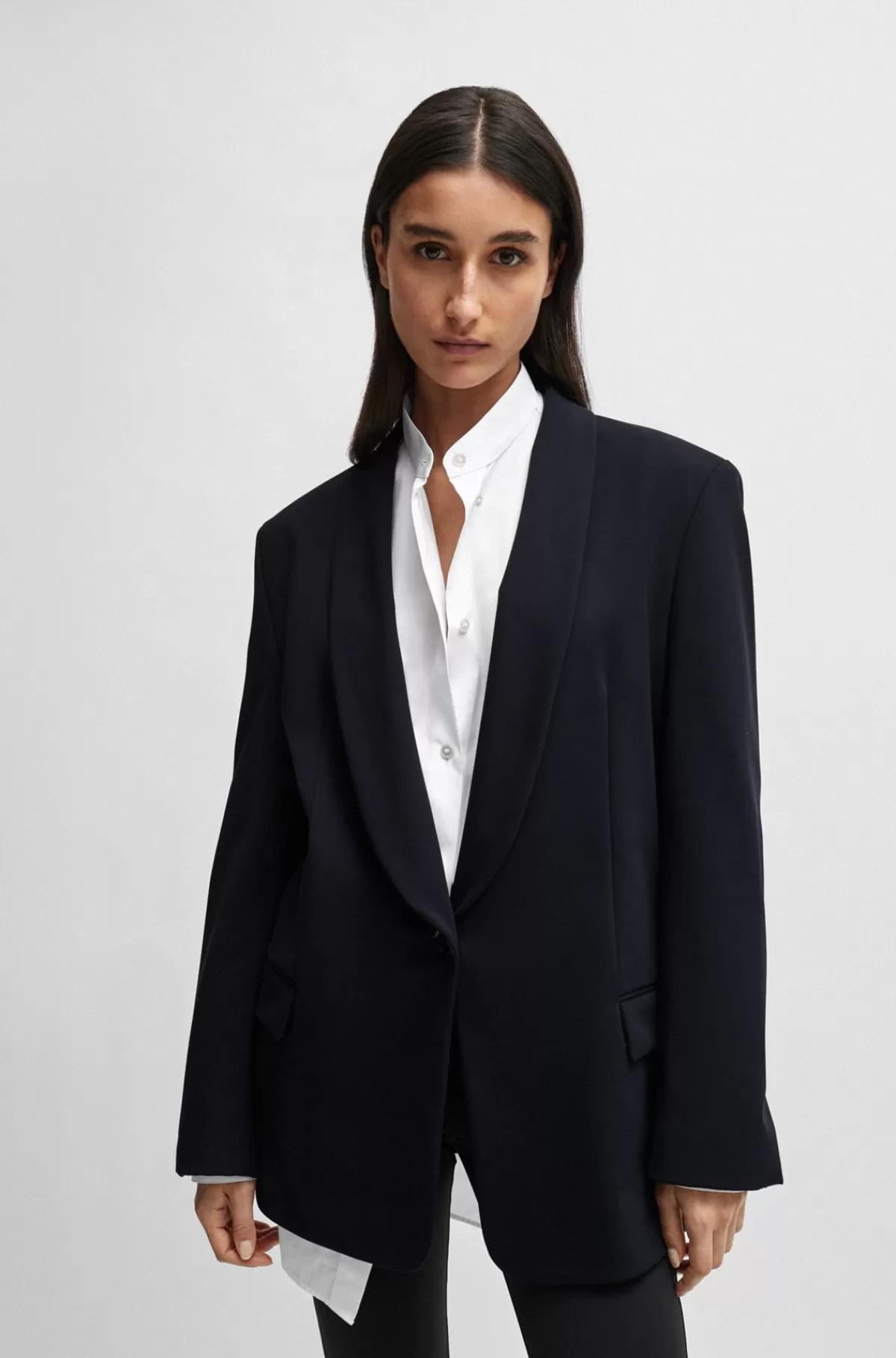 HUGO BOSS Naomi X BOSS Oversize Blazer Med Sjalskrave Sort Clearance