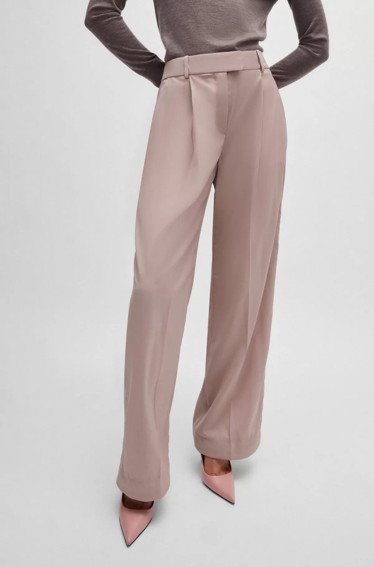HUGO BOSS NAOMI X BOSS-bukser Med Regular Fit I Uld Med Naturligt Stræk Lys pink Store