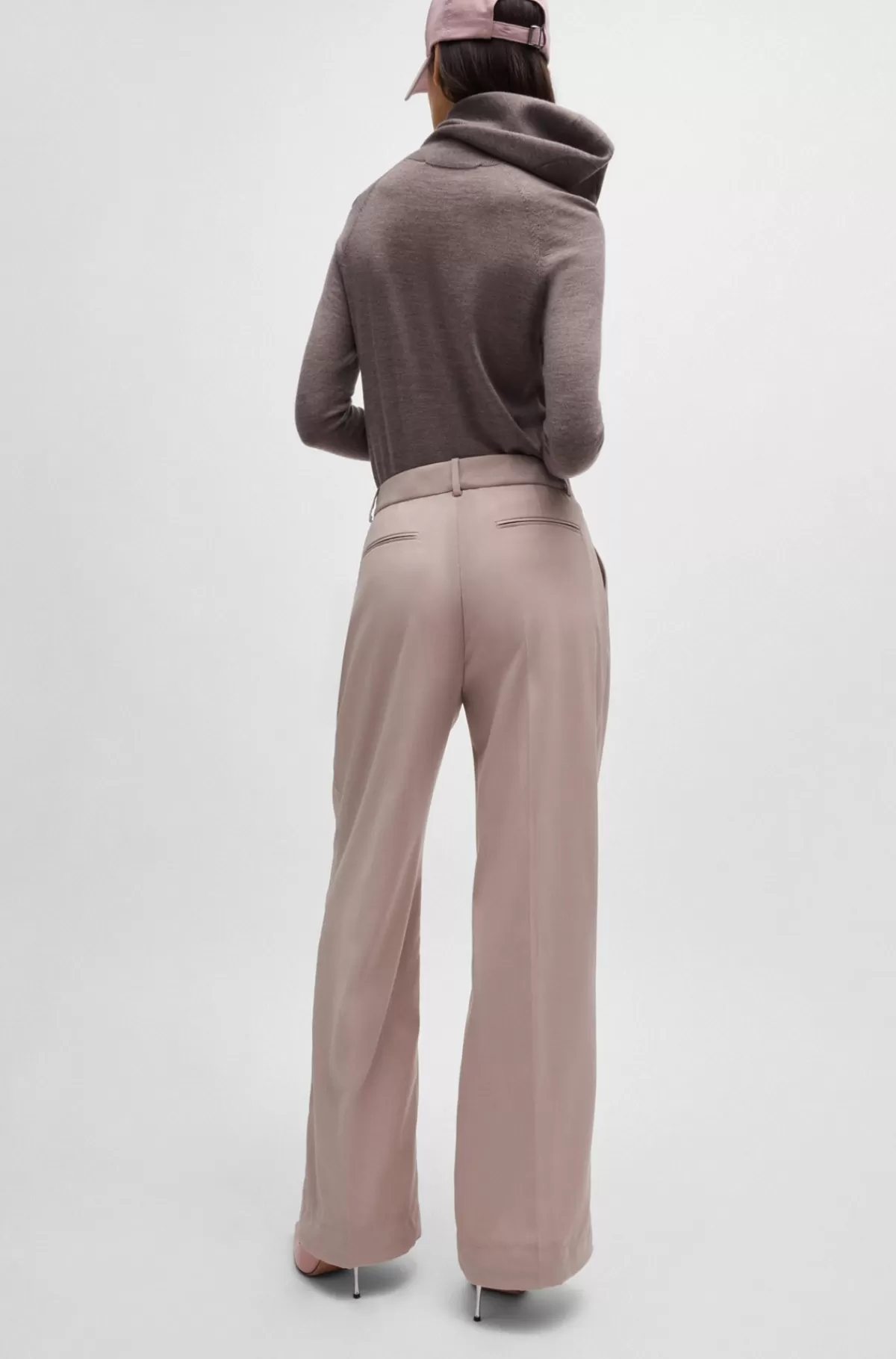 HUGO BOSS NAOMI X BOSS-bukser Med Regular Fit I Uld Med Naturligt Stræk Lys pink Store