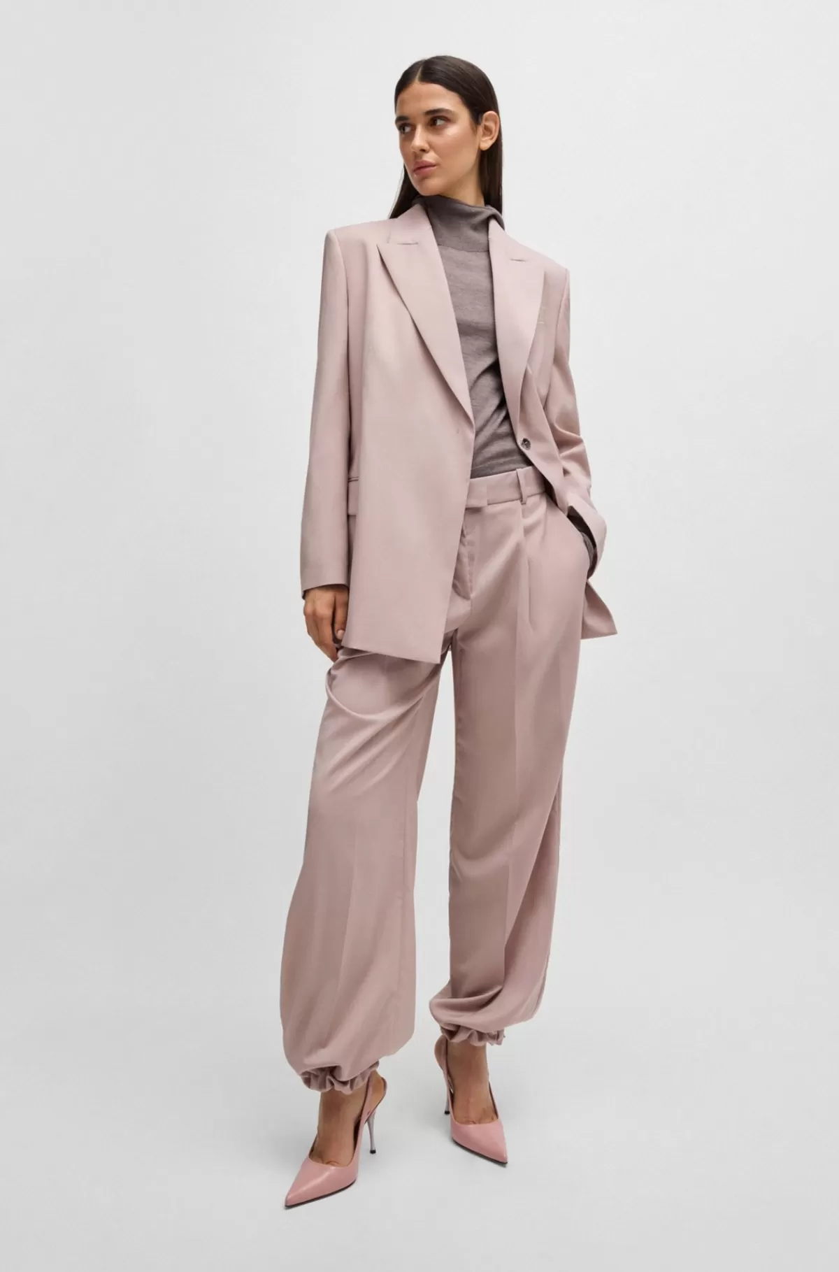 HUGO BOSS NAOMI X BOSS-bukser Med Regular Fit I Uld Med Naturligt Stræk Lys pink Store