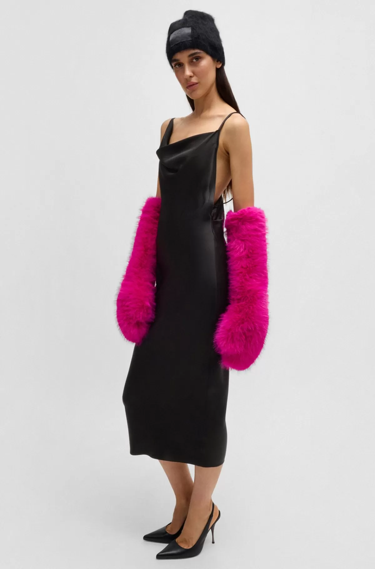 HUGO BOSS NAOMI X BOSS-cocktailkjole Med Asymmetrisk Draperet Hals Sort Best Sale