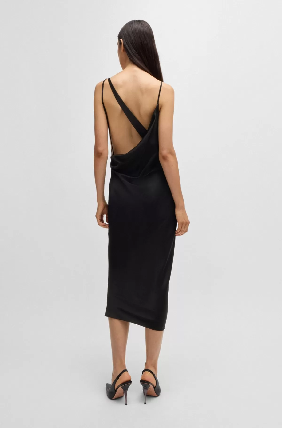 HUGO BOSS NAOMI X BOSS-cocktailkjole Med Asymmetrisk Draperet Hals Sort Best Sale