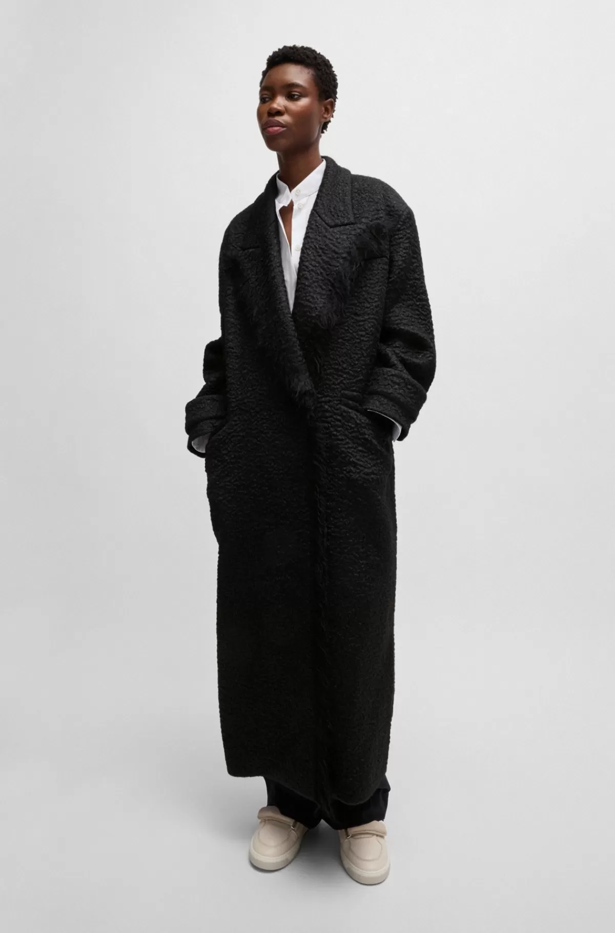 HUGO BOSS NAOMI X BOSS-frakke Med Oversize Fit I Uldblanding Sort Clearance