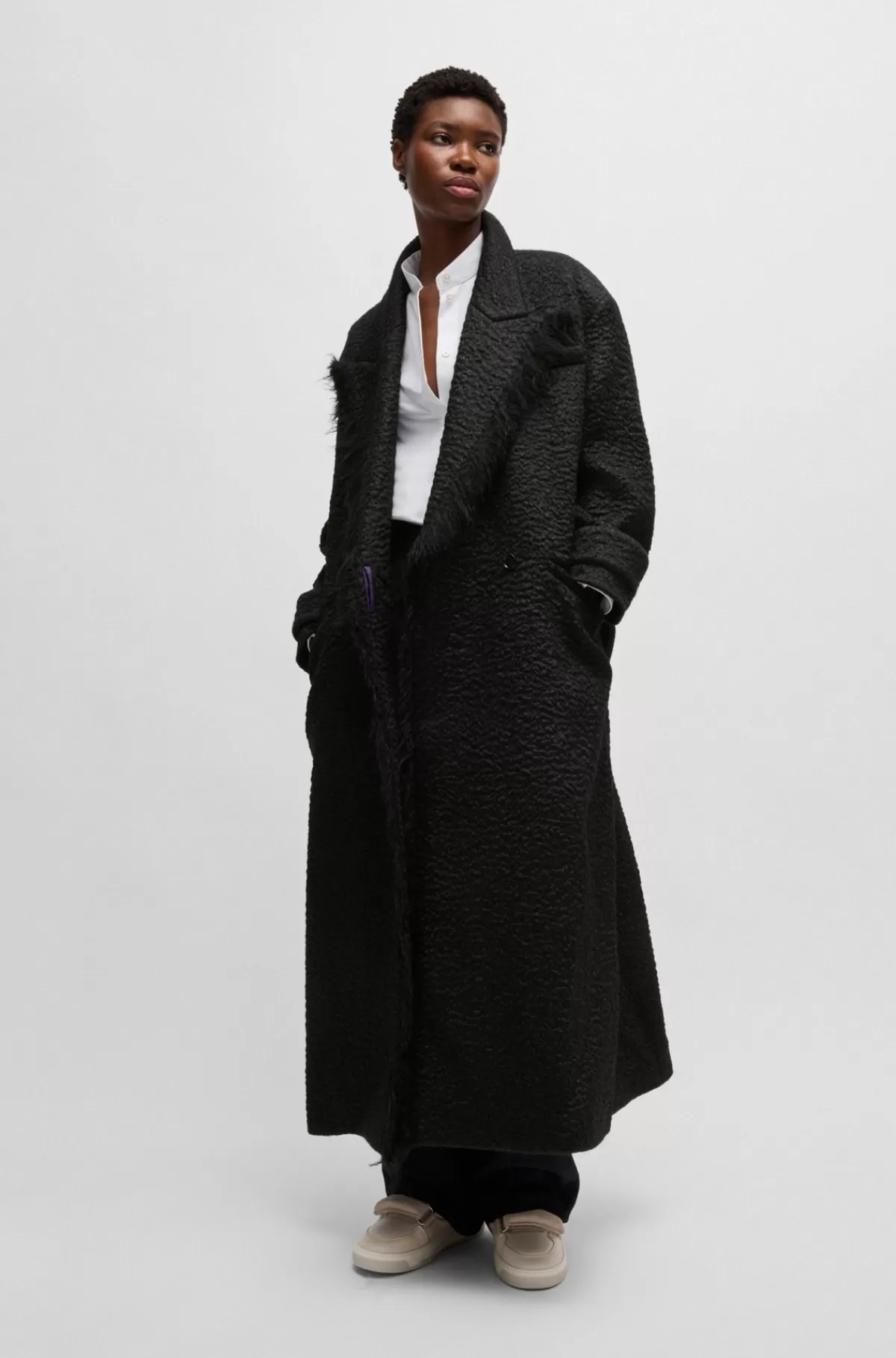 HUGO BOSS NAOMI X BOSS-frakke Med Oversize Fit I Uldblanding Sort Clearance