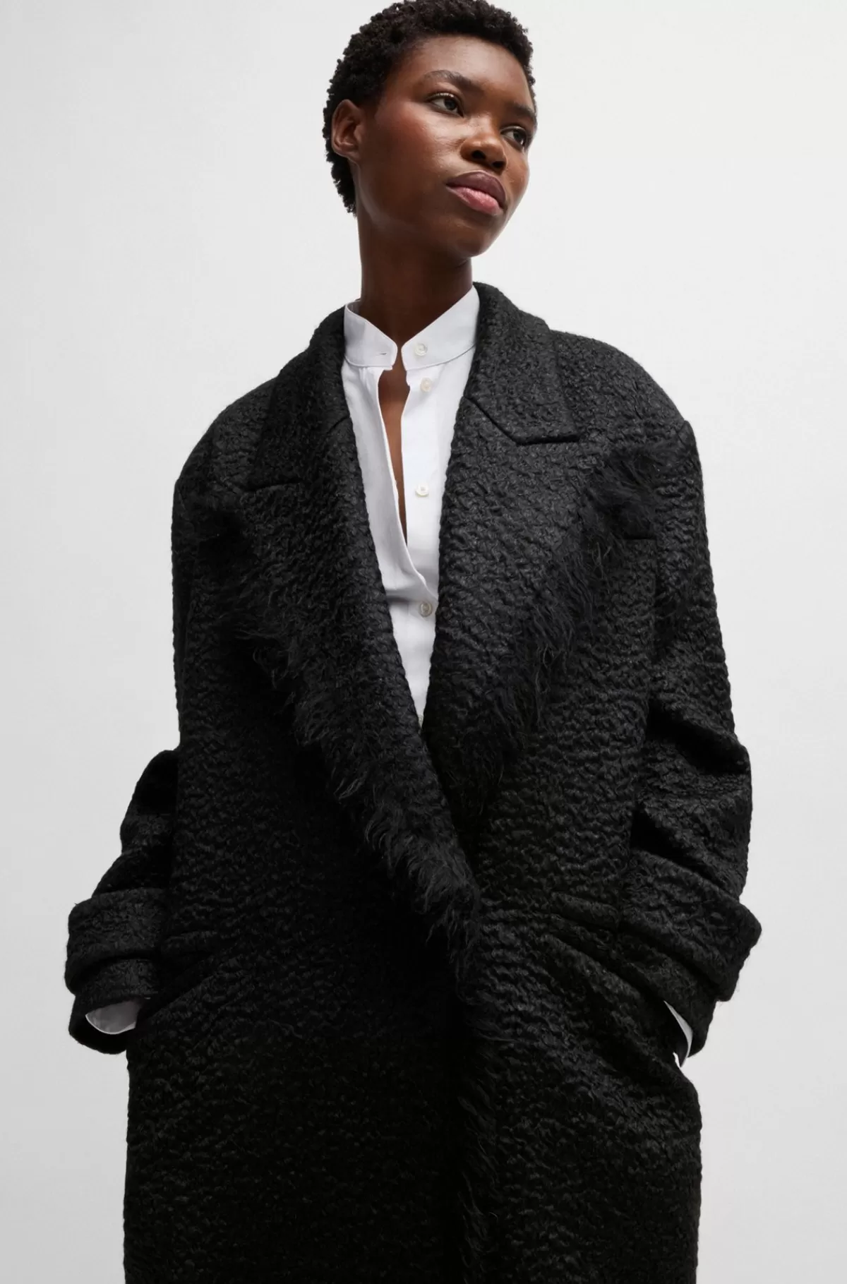 HUGO BOSS NAOMI X BOSS-frakke Med Oversize Fit I Uldblanding Sort Clearance