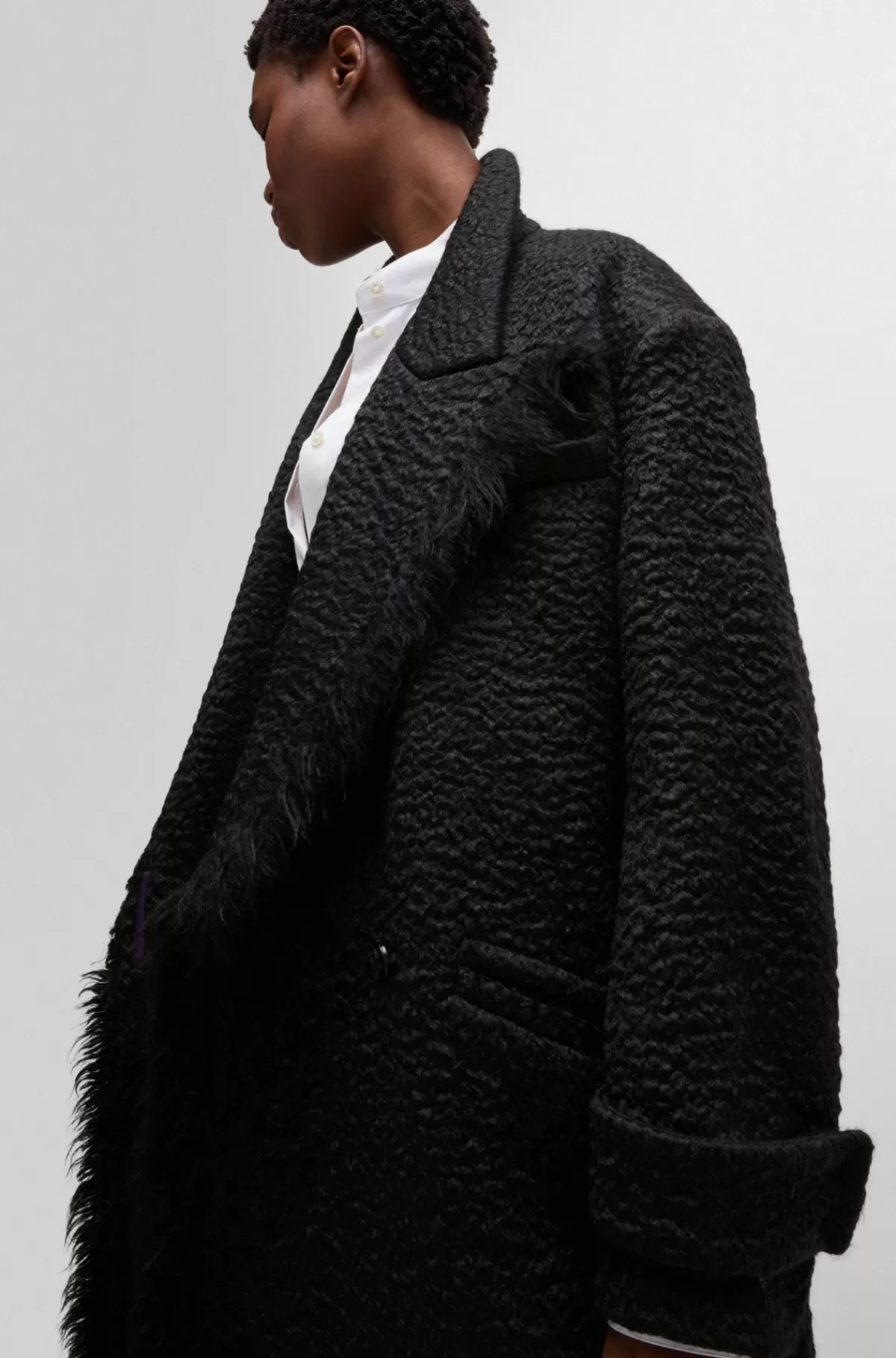 HUGO BOSS NAOMI X BOSS-frakke Med Oversize Fit I Uldblanding Sort Clearance