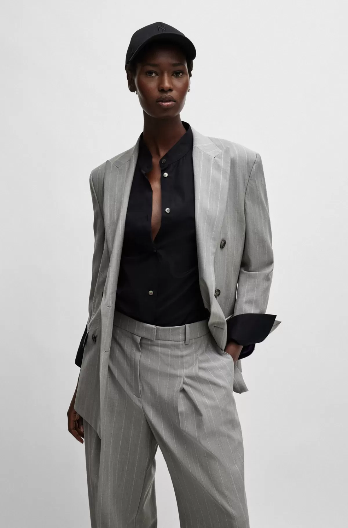 HUGO BOSS NAOMI X BOSS-jakke Med Oversize Fit, Nålestriber Og I Ny Uld Grå Best Sale