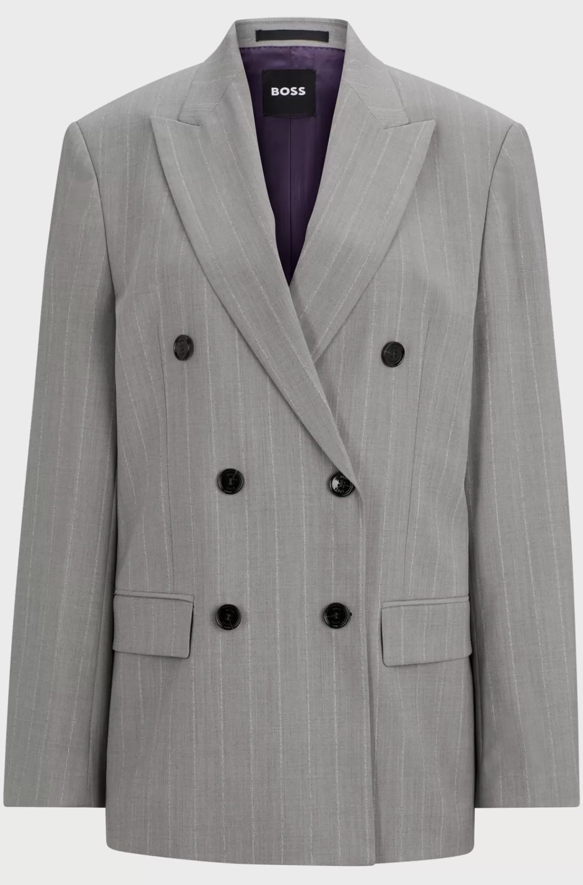 HUGO BOSS NAOMI X BOSS-jakke Med Oversize Fit, Nålestriber Og I Ny Uld Grå Best Sale