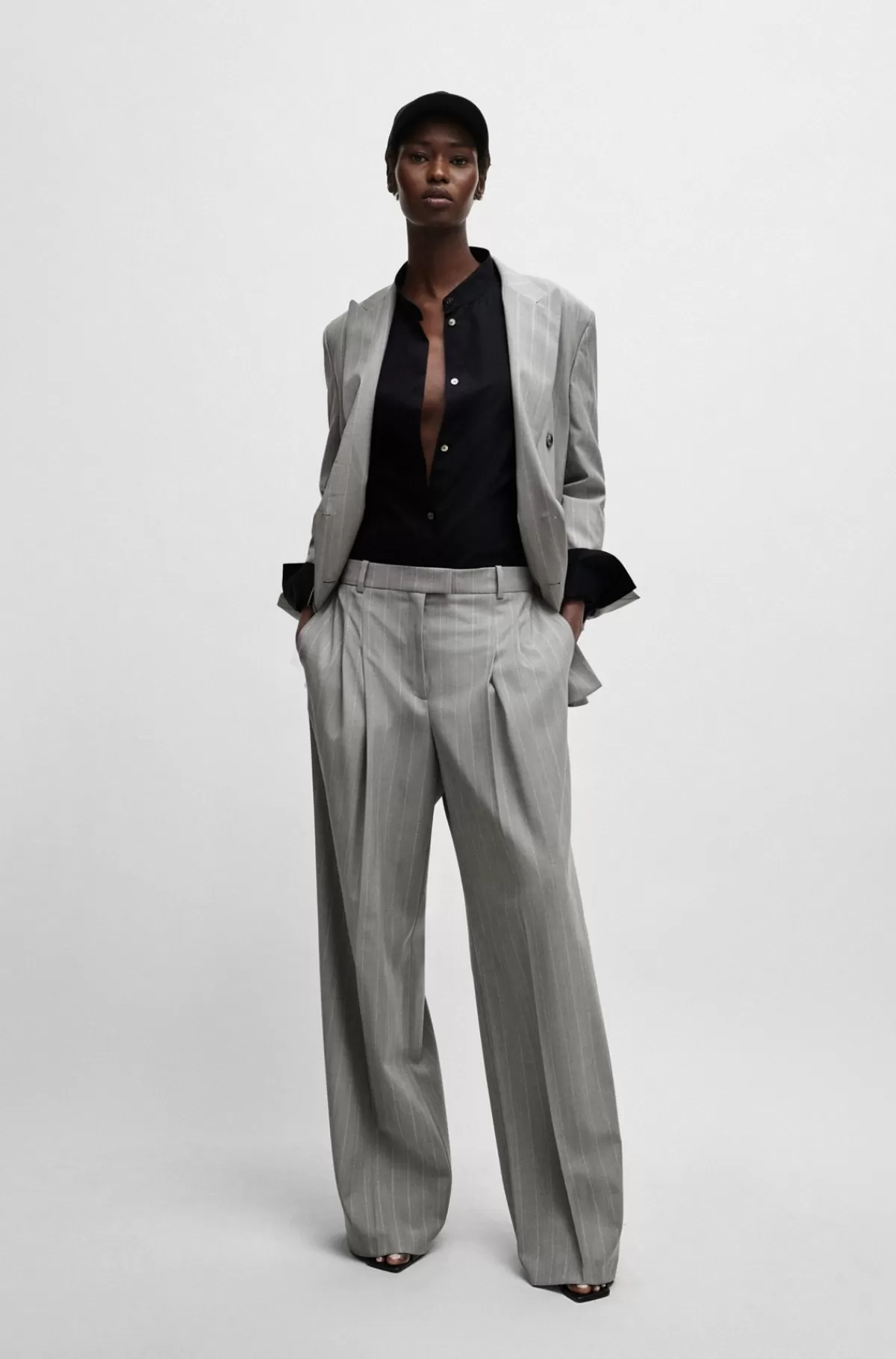 HUGO BOSS NAOMI X BOSS-jakke Med Oversize Fit, Nålestriber Og I Ny Uld Grå Best Sale