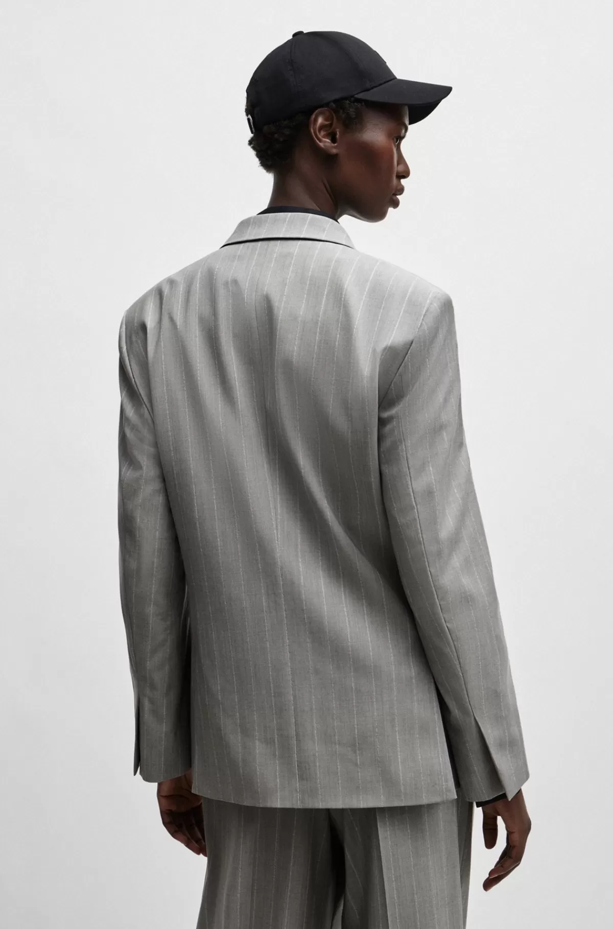 HUGO BOSS NAOMI X BOSS-jakke Med Oversize Fit, Nålestriber Og I Ny Uld Grå Best Sale