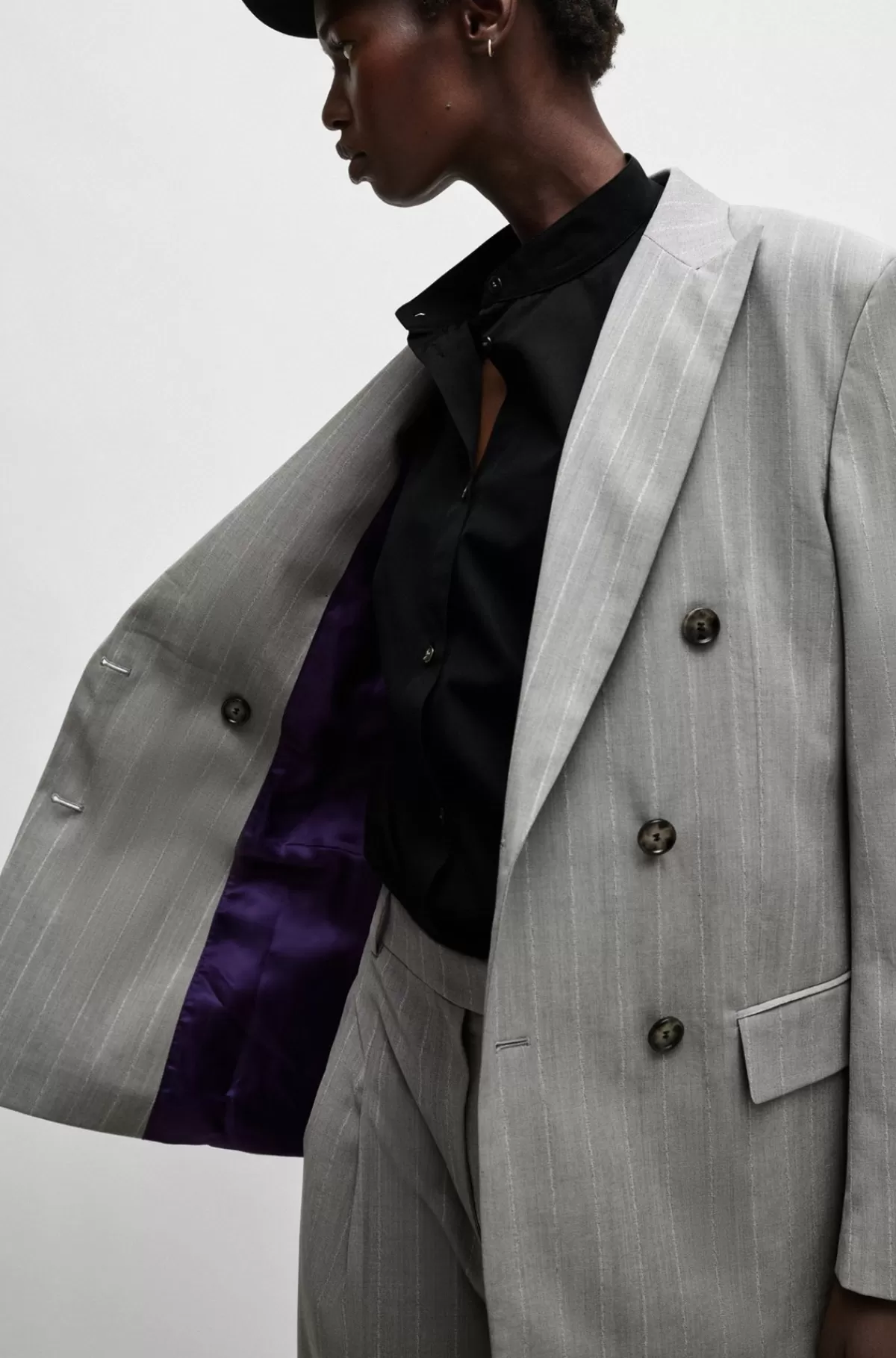 HUGO BOSS NAOMI X BOSS-jakke Med Oversize Fit, Nålestriber Og I Ny Uld Grå Best Sale