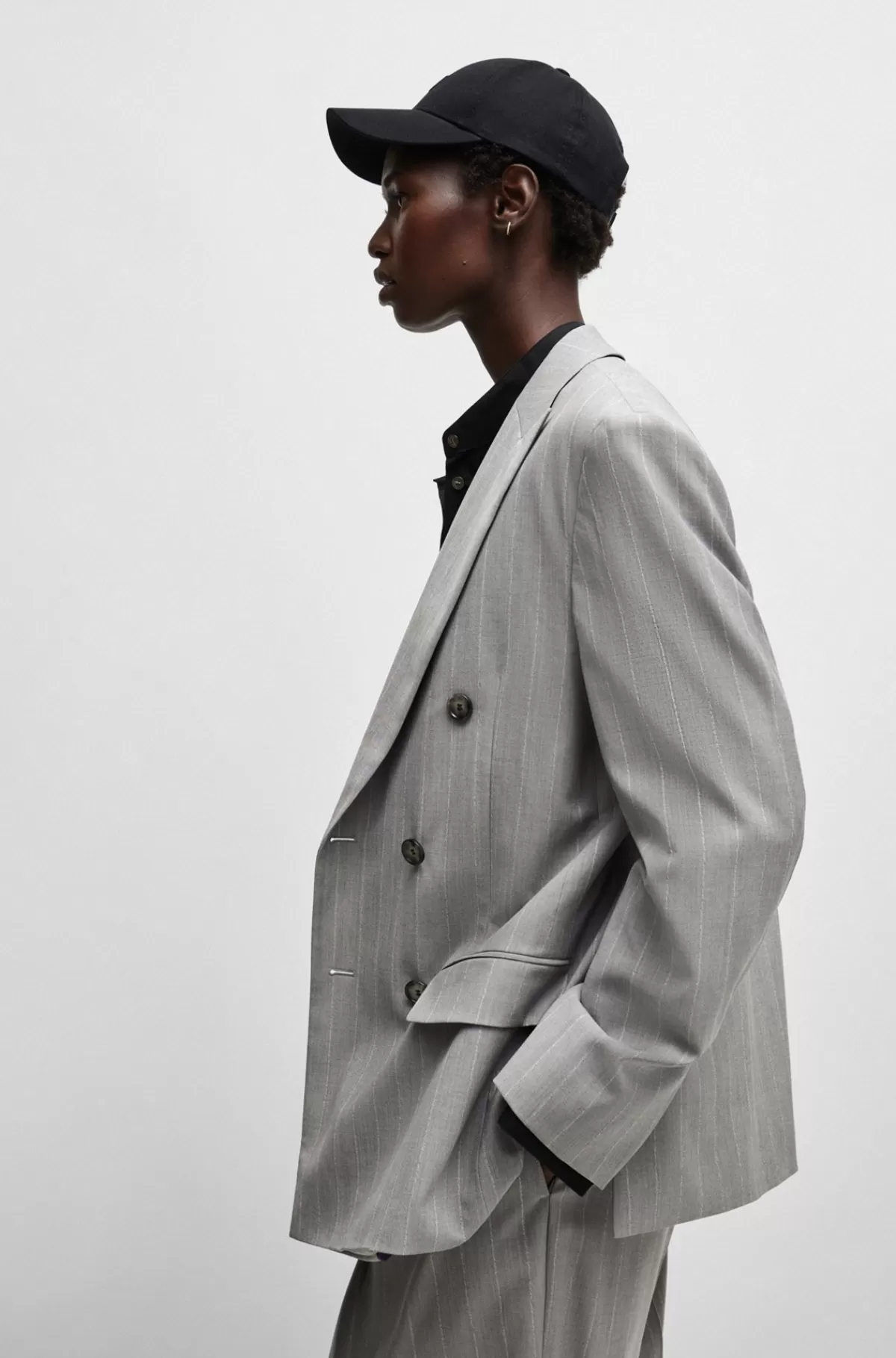HUGO BOSS NAOMI X BOSS-jakke Med Oversize Fit, Nålestriber Og I Ny Uld Grå Best Sale