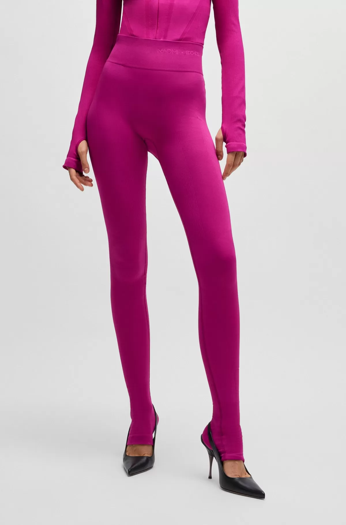 HUGO BOSS NAOMI X BOSS-leggings I Jersey Med Stræk Og Brandet Linning Pink Outlet