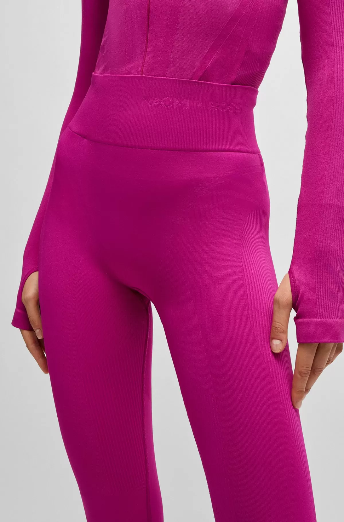 HUGO BOSS NAOMI X BOSS-leggings I Jersey Med Stræk Og Brandet Linning Pink Outlet