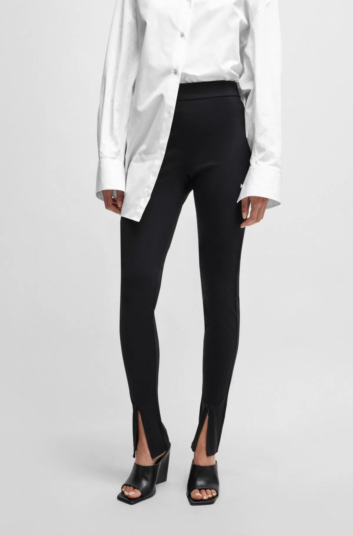 HUGO BOSS NAOMI X BOSS-leggings I Jersey Med Stræk Og Lynlås I Benene Sort Cheap