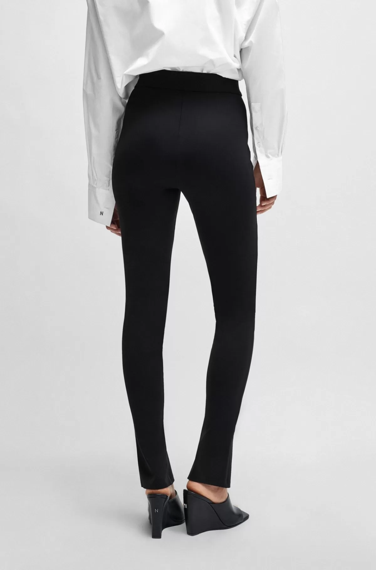 HUGO BOSS NAOMI X BOSS-leggings I Jersey Med Stræk Og Lynlås I Benene Sort Cheap