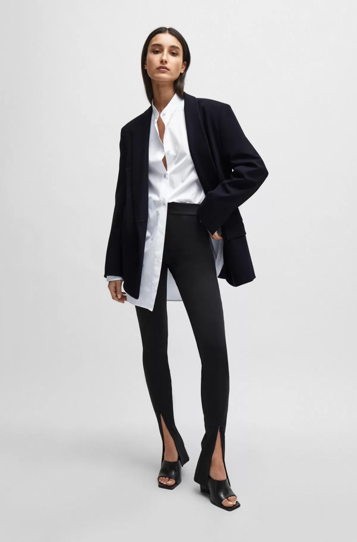 HUGO BOSS NAOMI X BOSS-leggings I Jersey Med Stræk Og Lynlås I Benene Sort Cheap