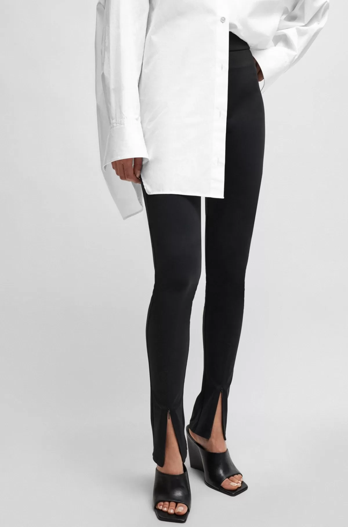 HUGO BOSS NAOMI X BOSS-leggings I Jersey Med Stræk Og Lynlås I Benene Sort Cheap