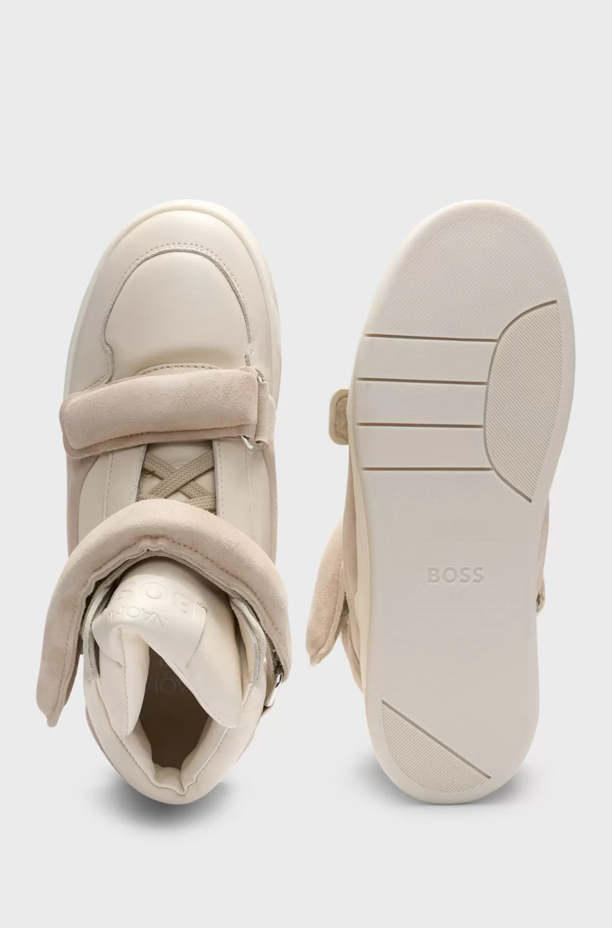 HUGO BOSS NAOMI X BOSS-sneakers I Læder Og Ruskind Med Høj Profil Naturlig Discount