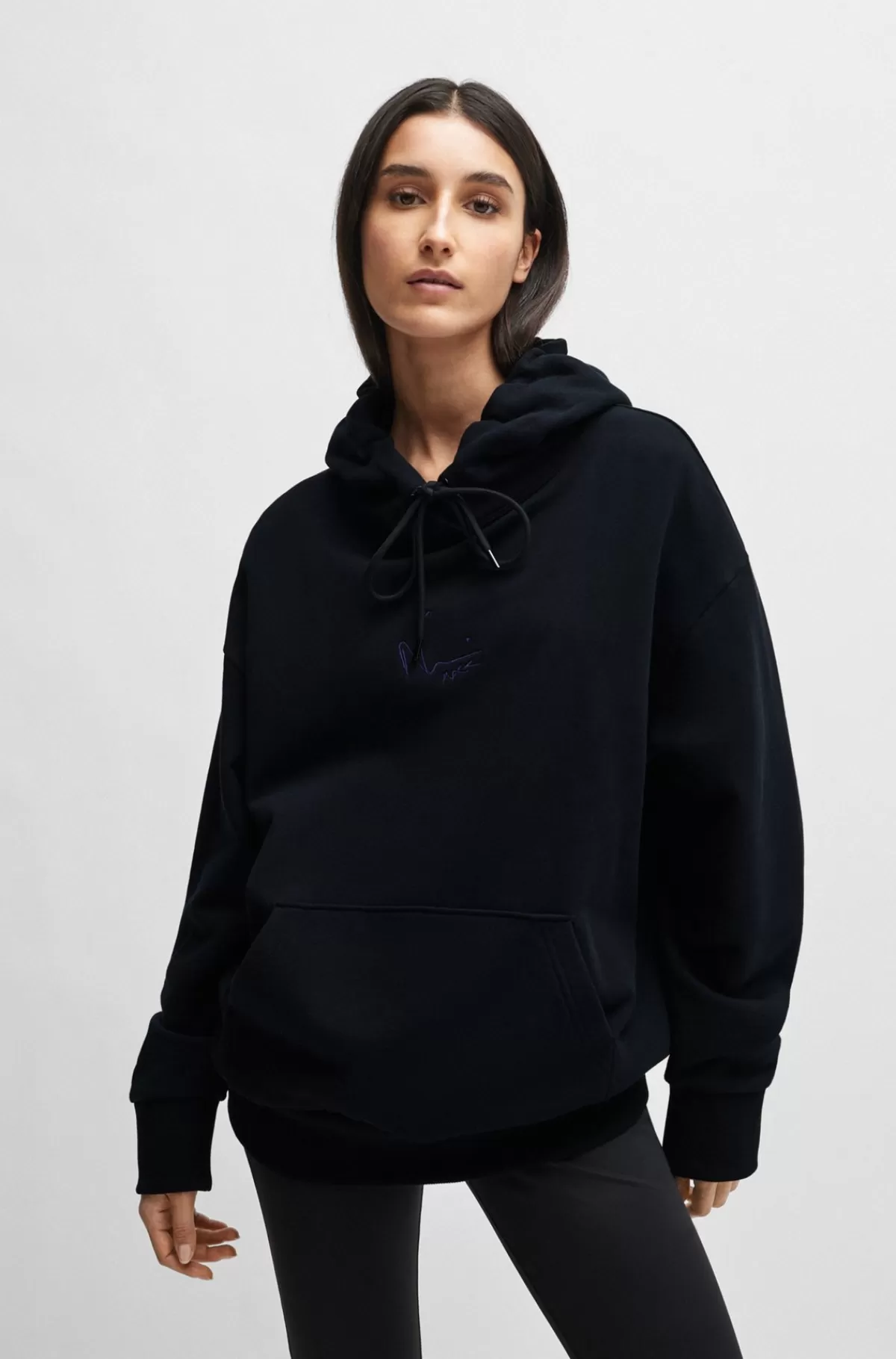 HUGO BOSS NAOMI X BOSS-sweatshirt I Bomuldsfrotté Med Ribkanter Sort Shop
