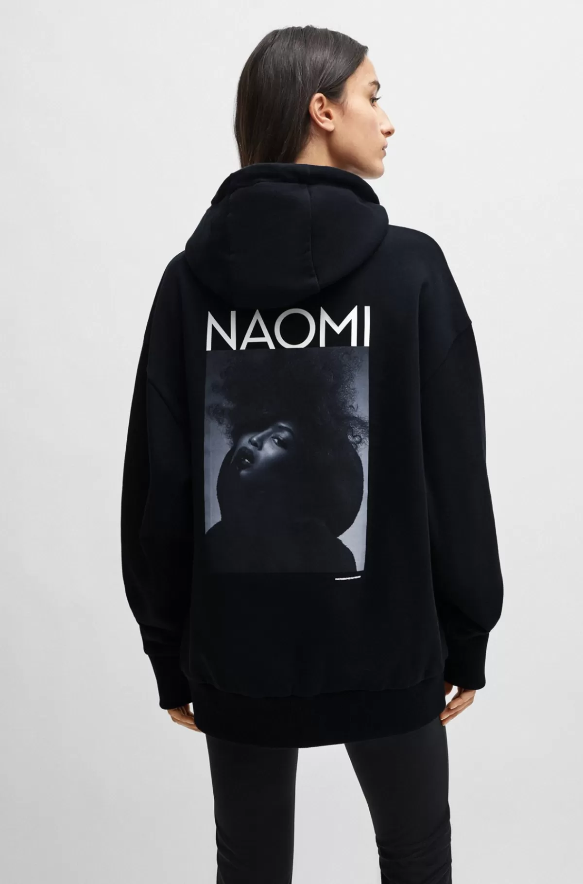 HUGO BOSS NAOMI X BOSS-sweatshirt I Bomuldsfrotté Med Ribkanter Sort Shop