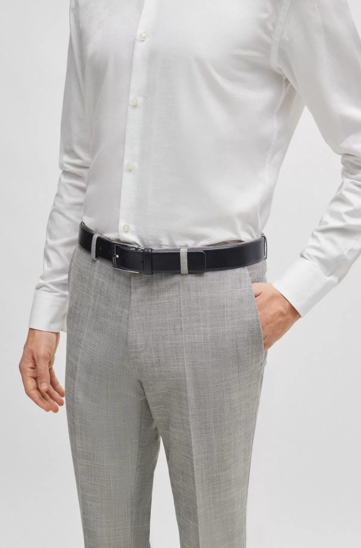 HUGO BOSS Narvlæderbælte Med Logo Af Blankt Sølv Sort Flash Sale