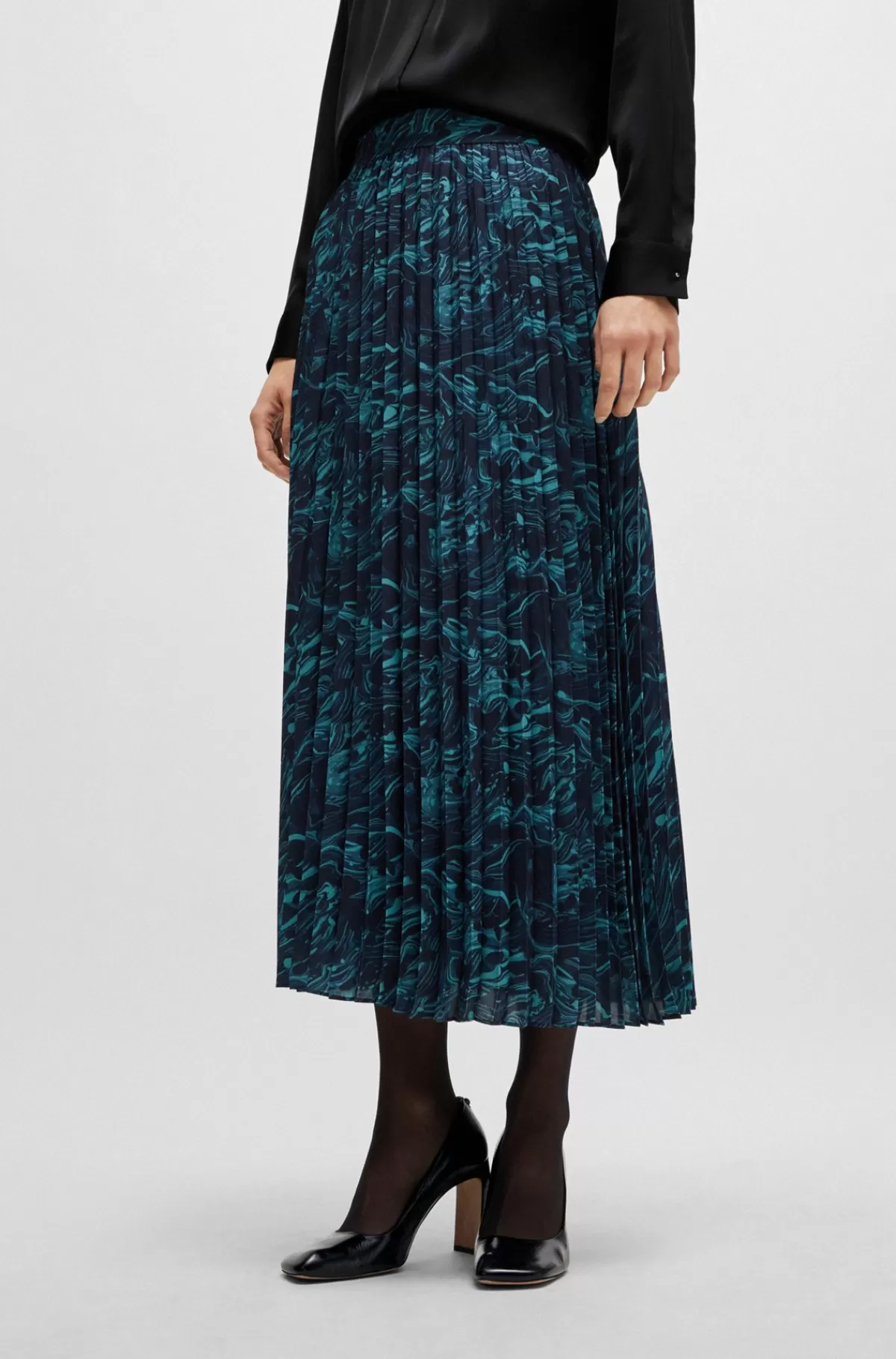 HUGO BOSS Nederdel I A-form Med Regular Fit Og Sæsonens Print Blå mønstret Sale