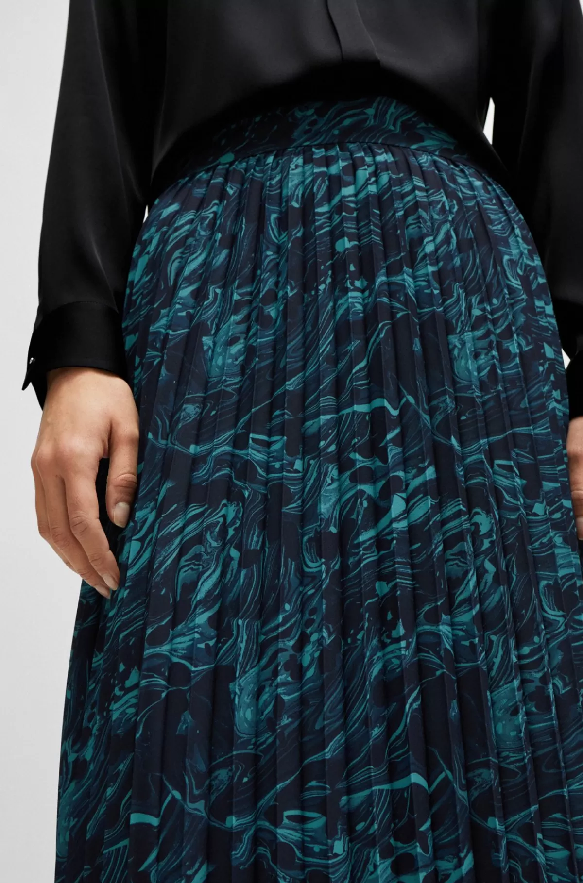 HUGO BOSS Nederdel I A-form Med Regular Fit Og Sæsonens Print Blå mønstret Sale