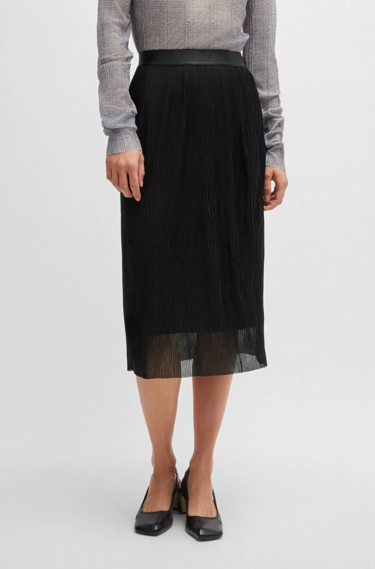HUGO BOSS Nederdel I Tyl Med Stræk Og Bølgende Plisseringer Sort Fashion