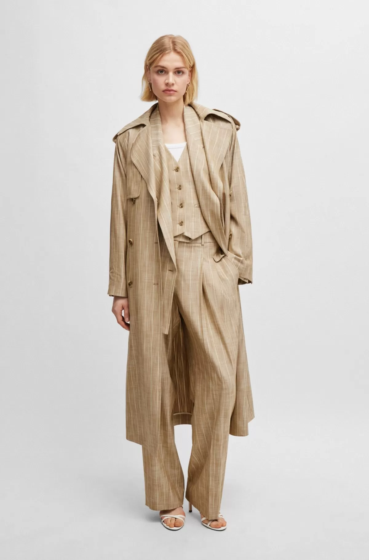HUGO BOSS Nålestribet Vest Til Jakkesæt Med åben Ryg Beige Best