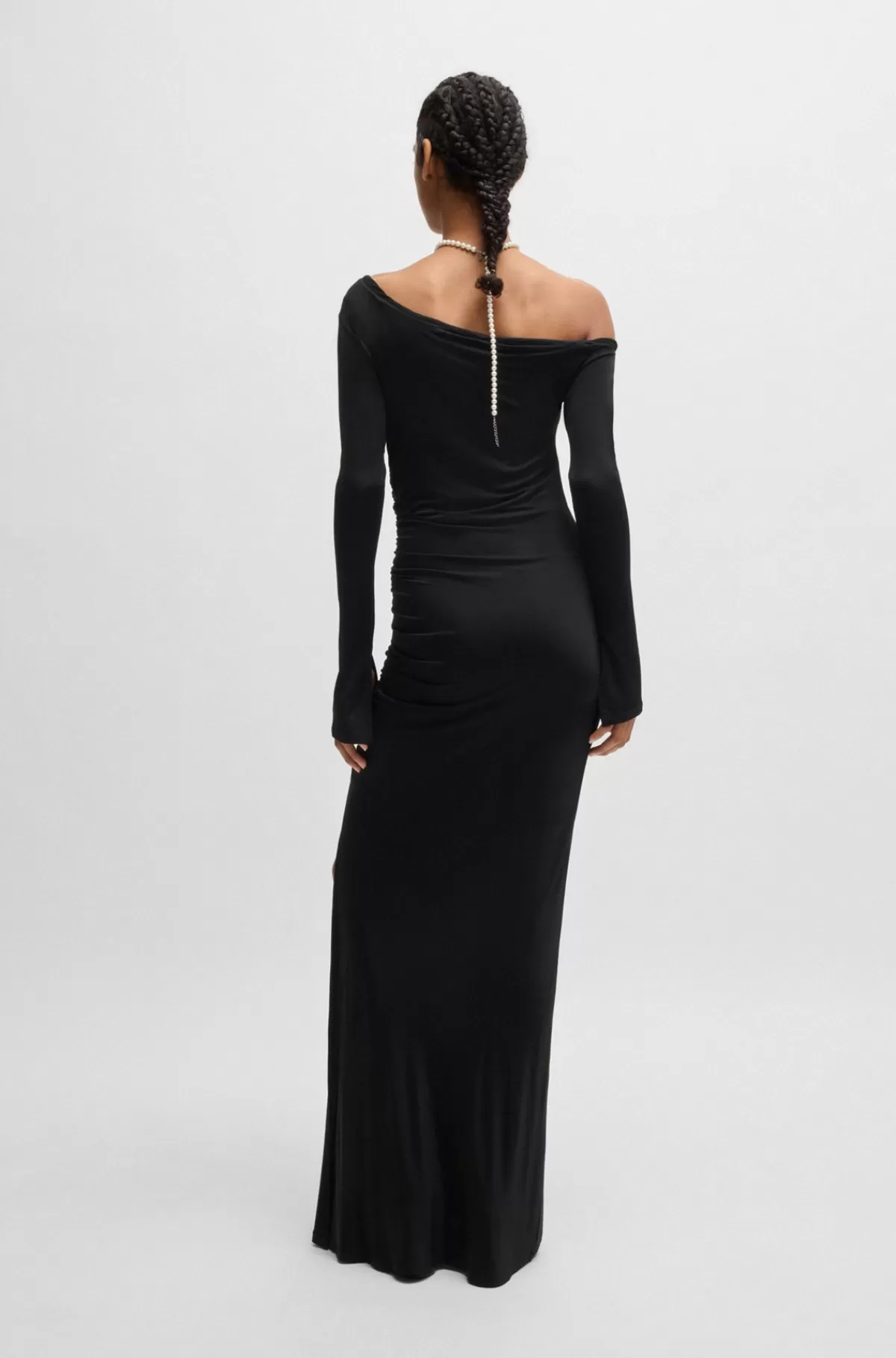 HUGO BOSS Off-the-shoulder-kjole I Crepe Med Stræk Sort Hot