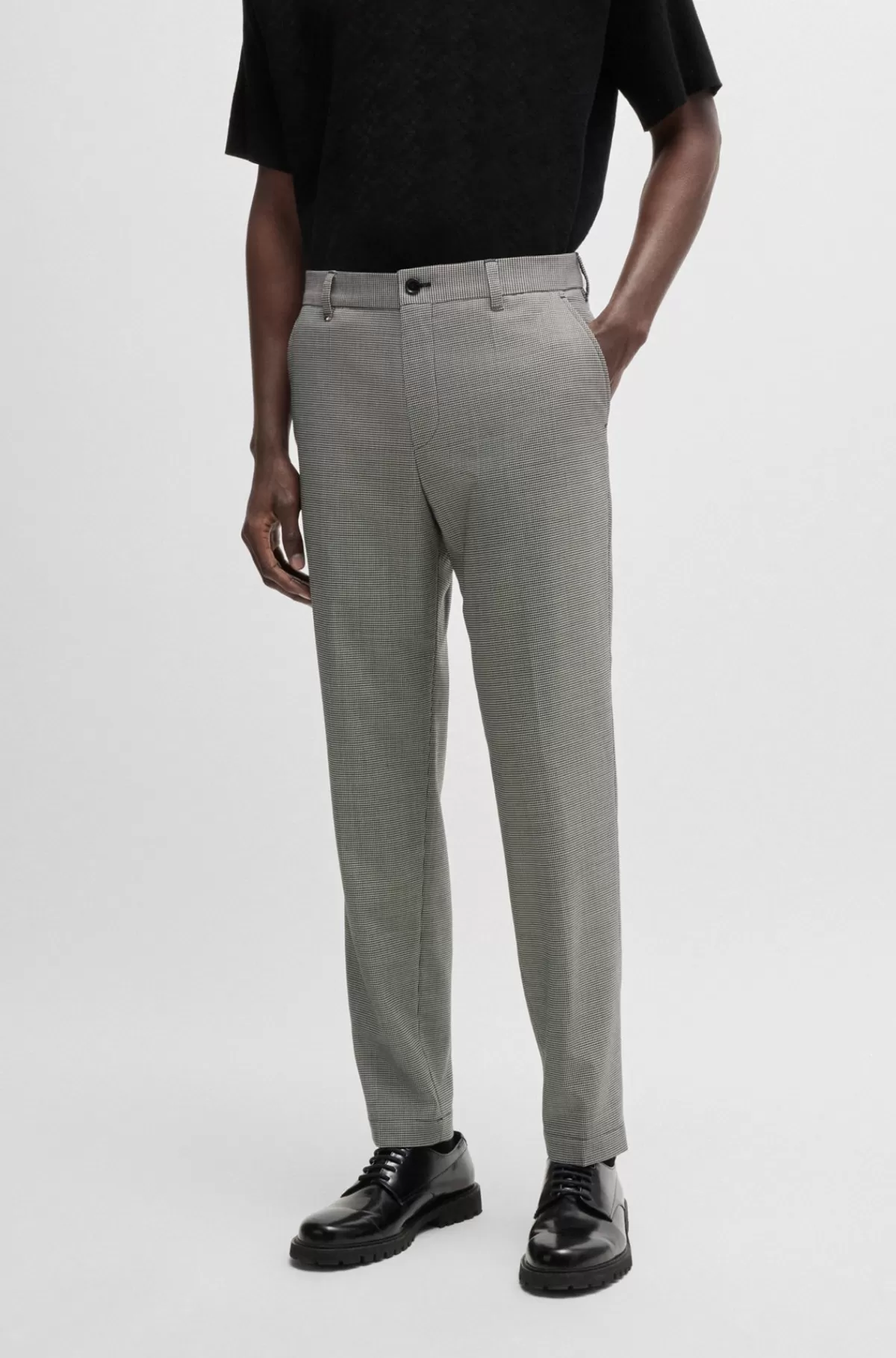 HUGO BOSS Og Relaxed Fit Bukser I En Hanefjedsternet Blanding Med Ny Uld Sort mønstret Best