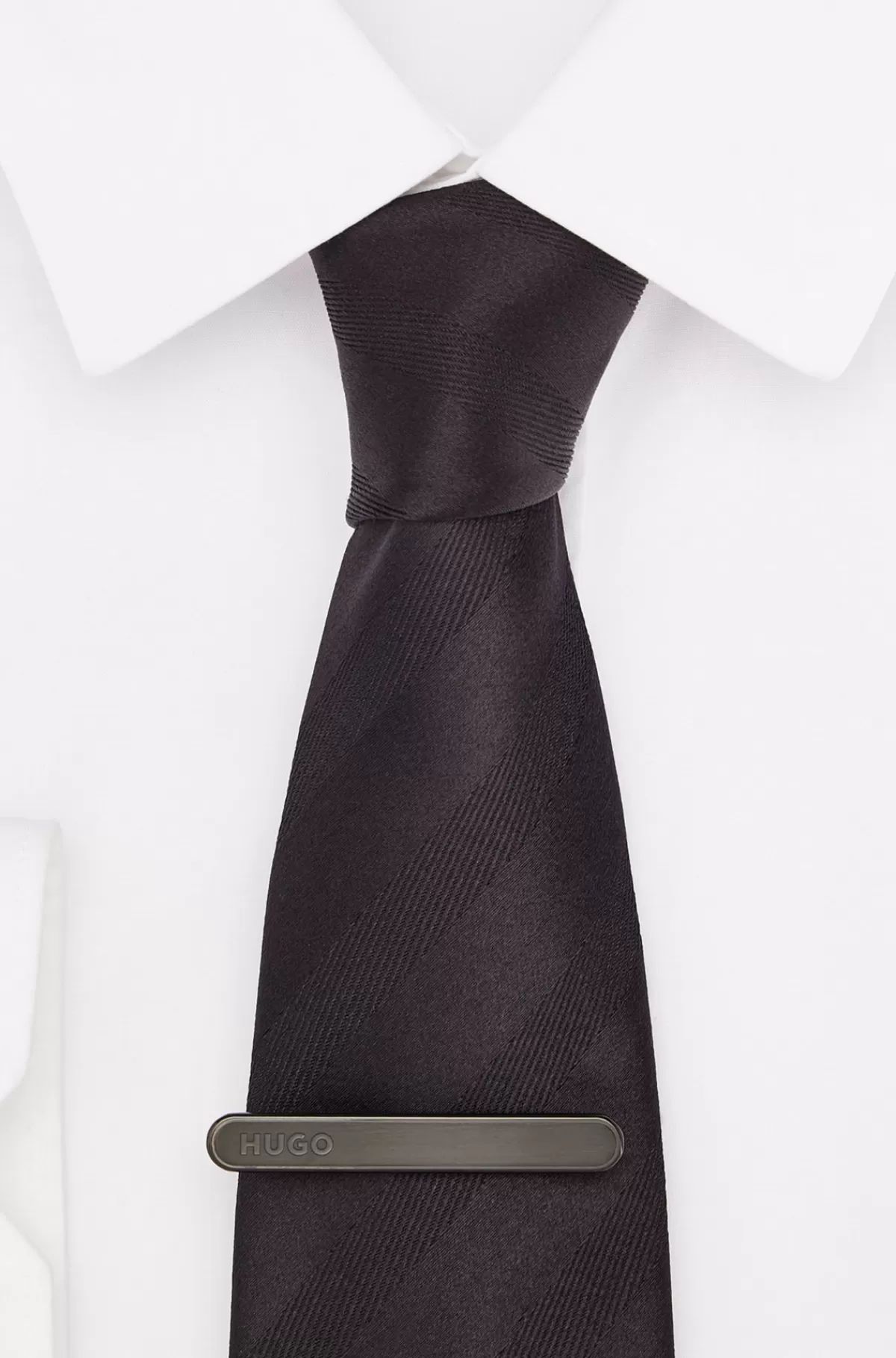 HUGO BOSS Oval Slipsenål Med Indgraveret Logo Sort Clearance