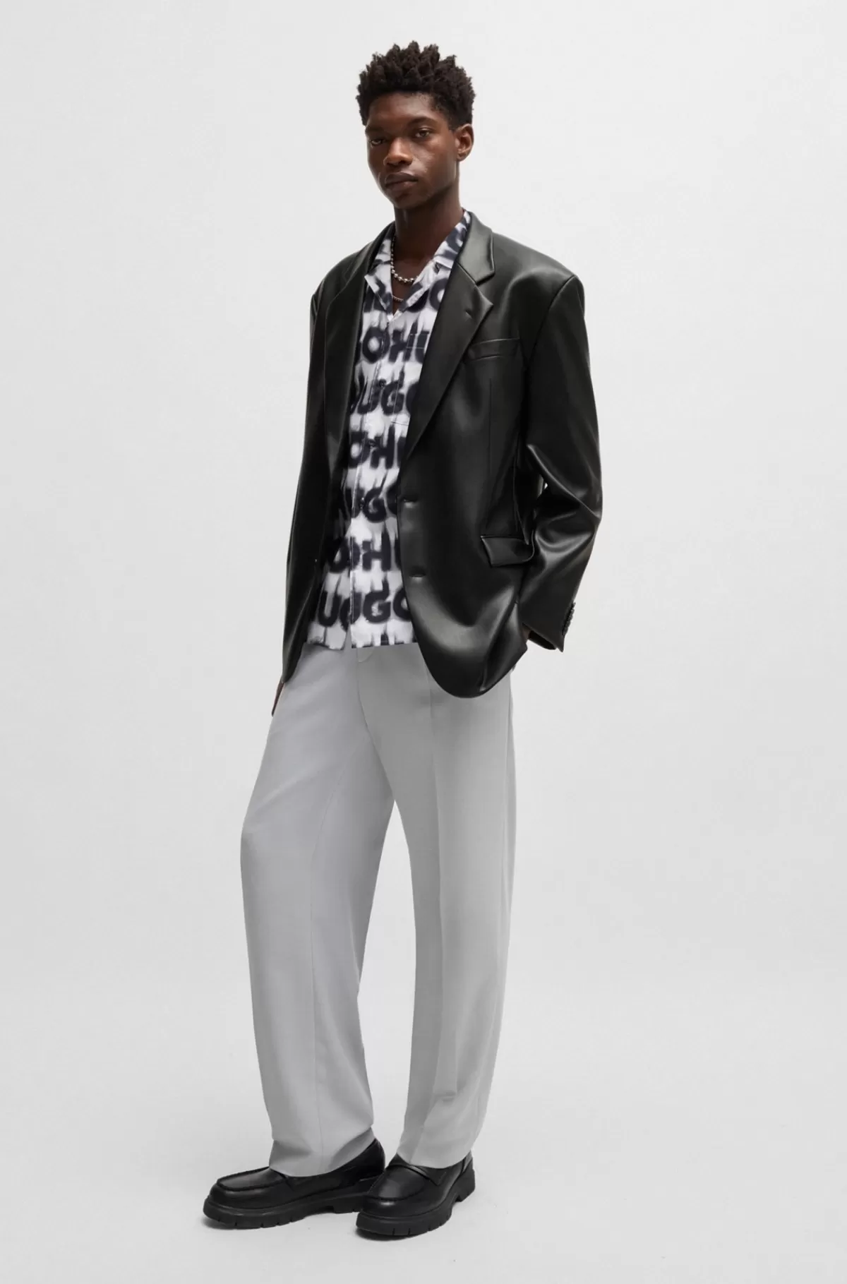 HUGO BOSS Oversize Fit Blazer I Imiteret Læder Sort Fashion