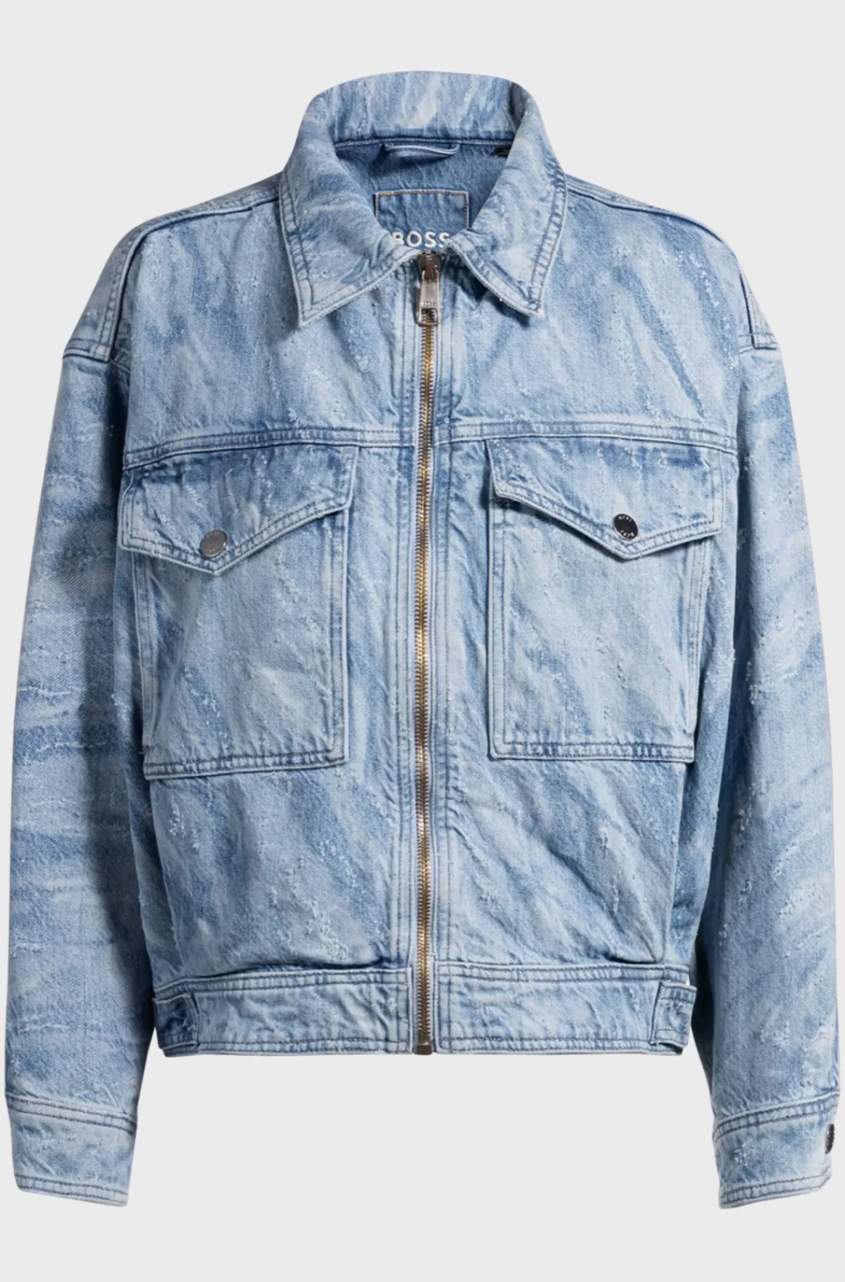 HUGO BOSS Oversize Fit Bomberjakke I Blå, Slidt Denim Lyseblå Hot