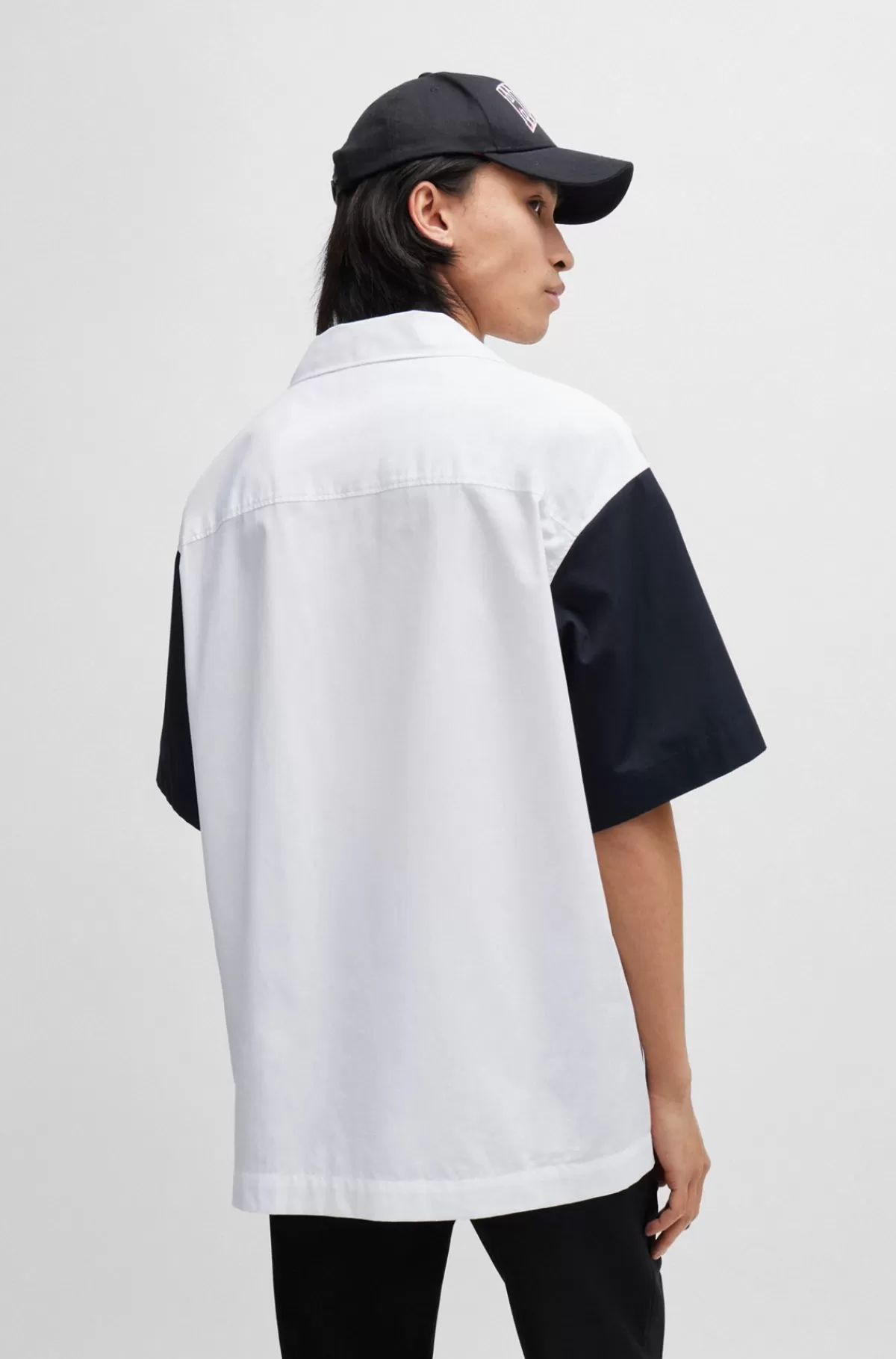 HUGO BOSS Oversize Fit Bomuldsskjorte Med Blomster- Og Kædeprint Hvid Hot